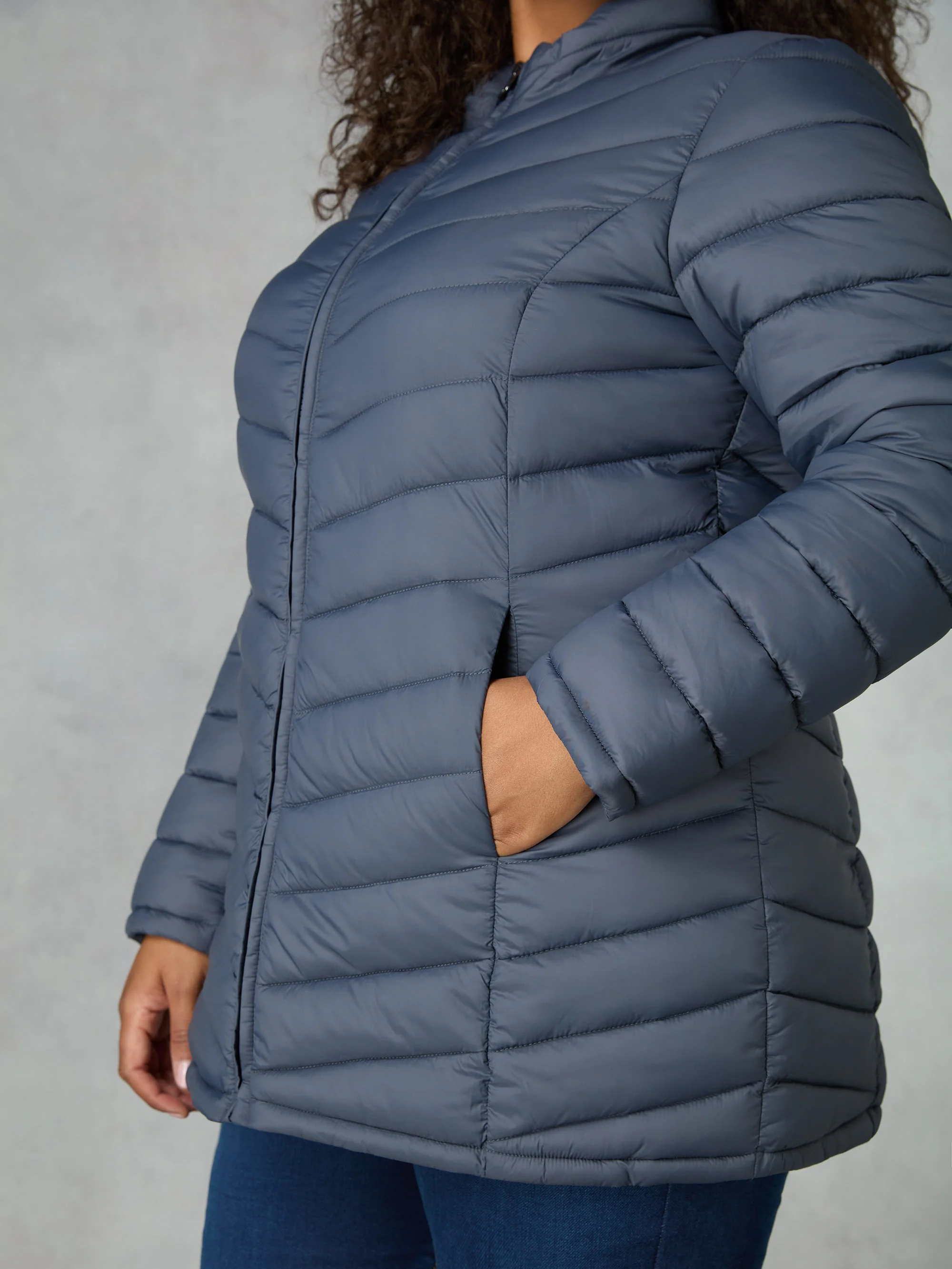 Grey Chevron Packable Puffer Coat - Image 4