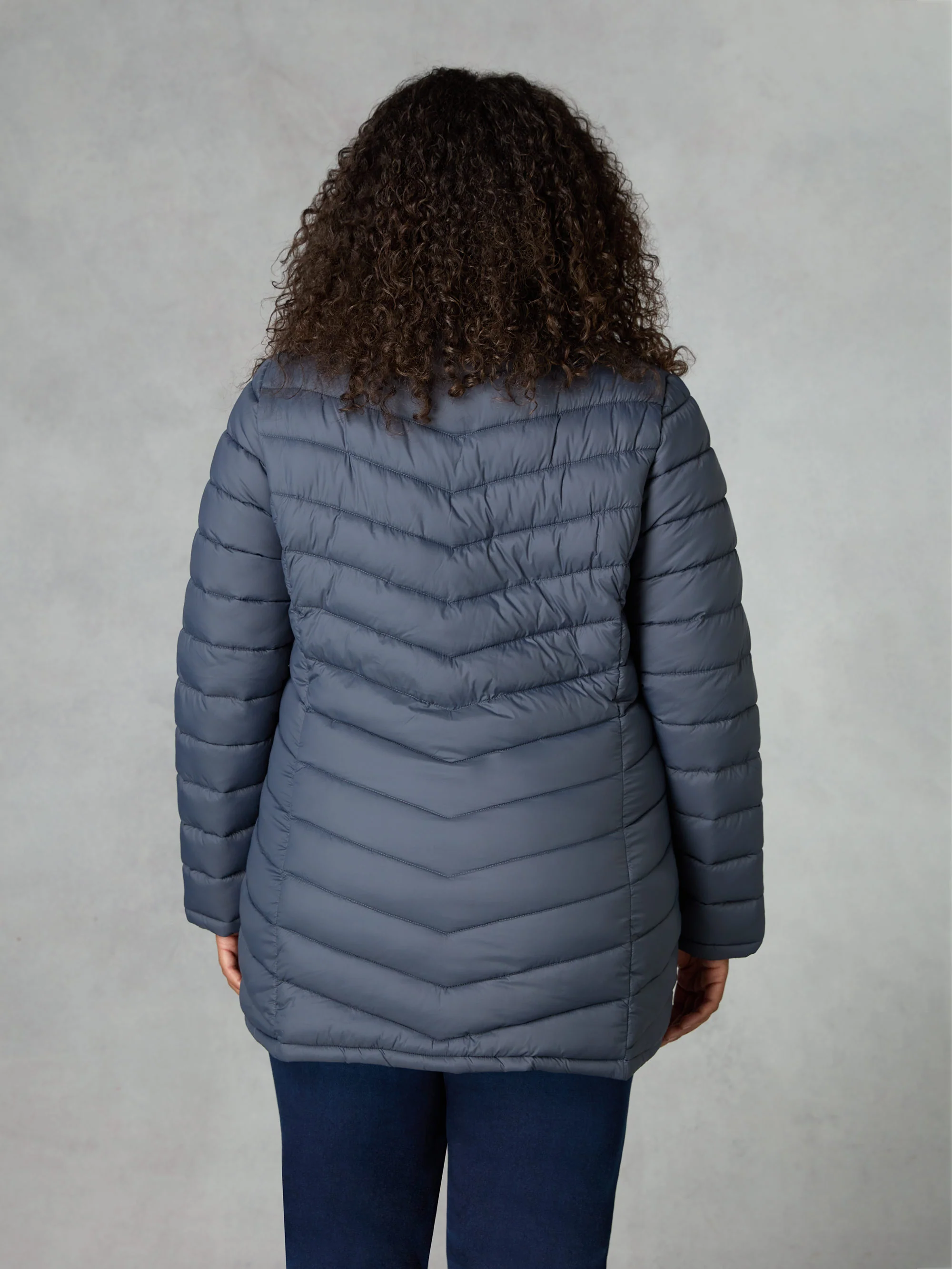Grey Chevron Packable Puffer Coat - Image 5