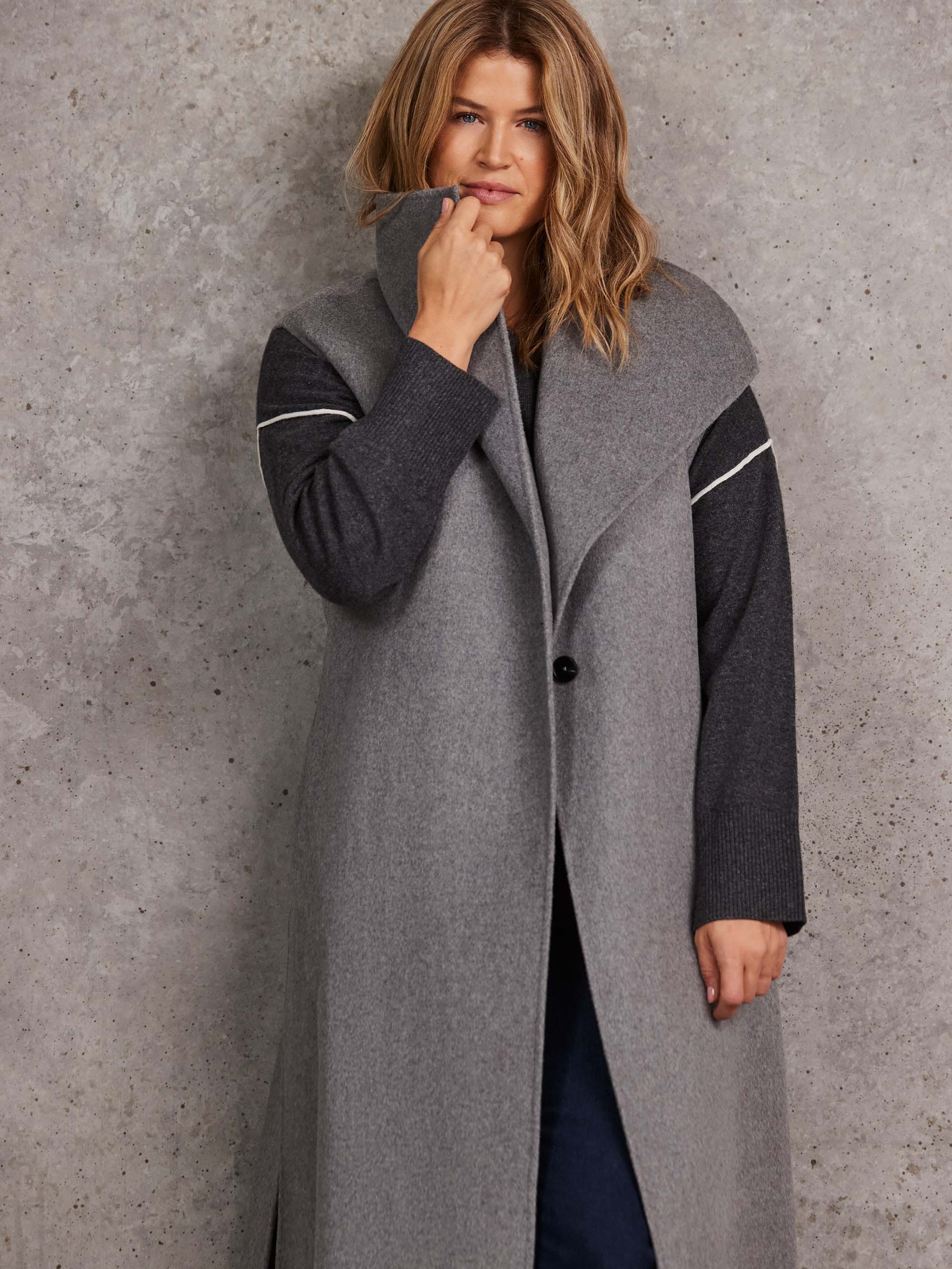 Grey Longline Sleeveless Wool Coat - Image 2