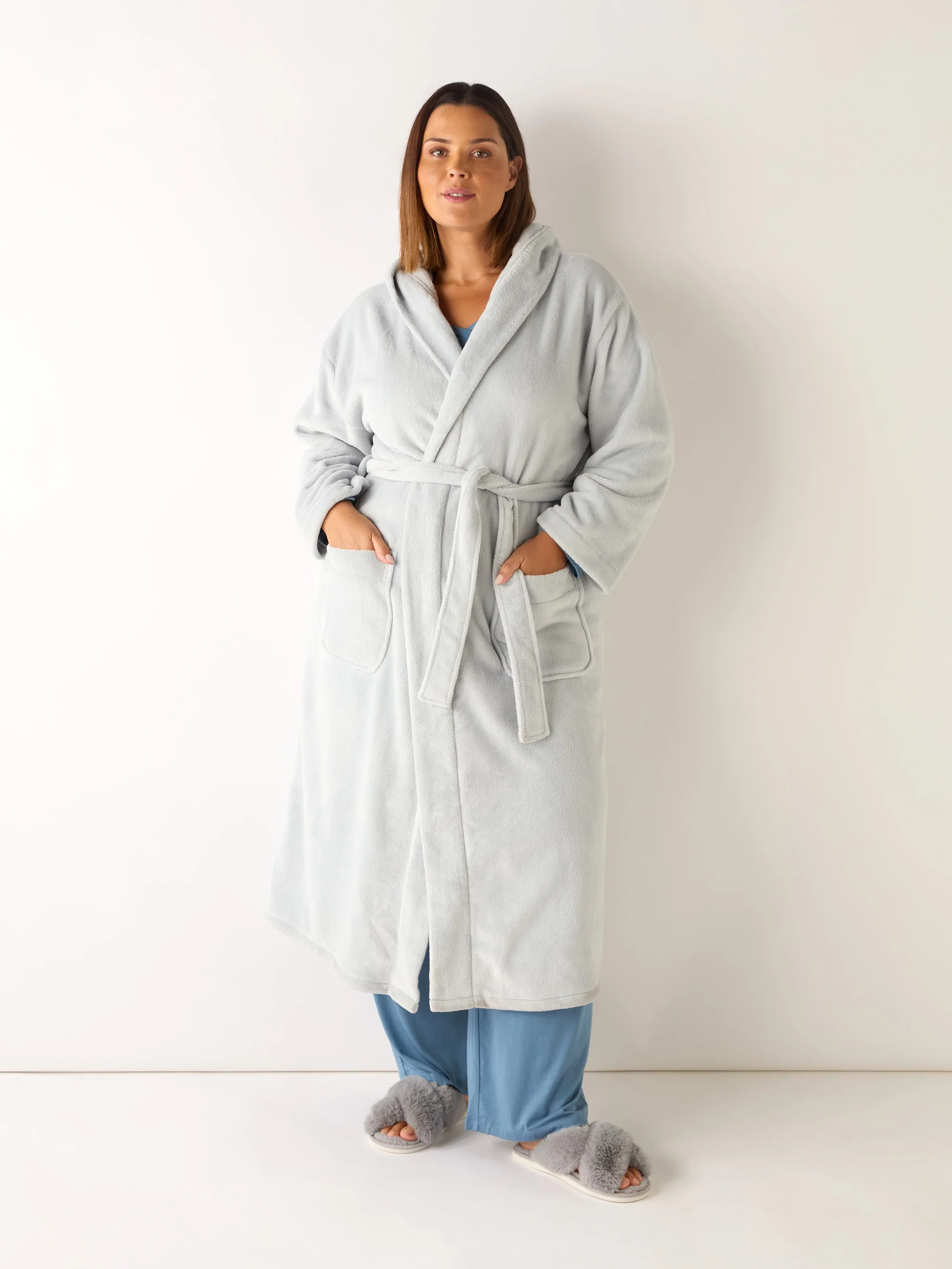 Grey Fluffy Dressing Gown - Image 2