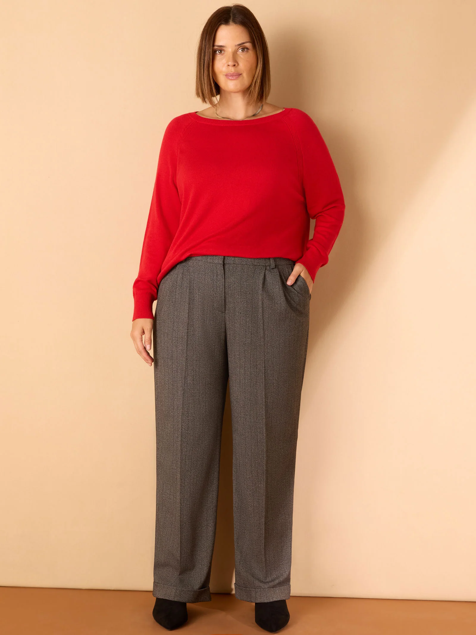 Grey Herringbone Wide Leg Trouser - Image 3