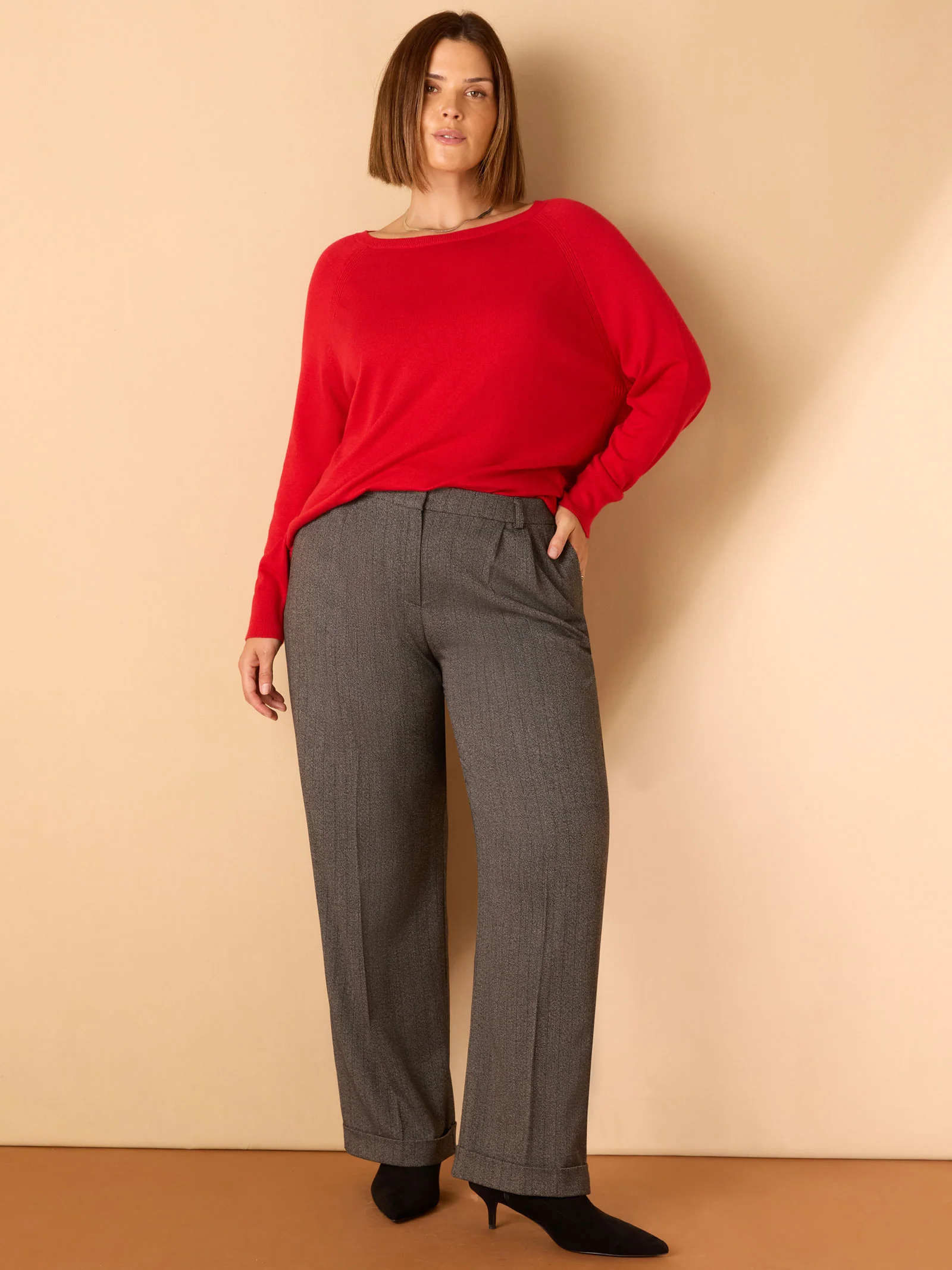 Grey Herringbone Wide Leg Trouser - Image 4