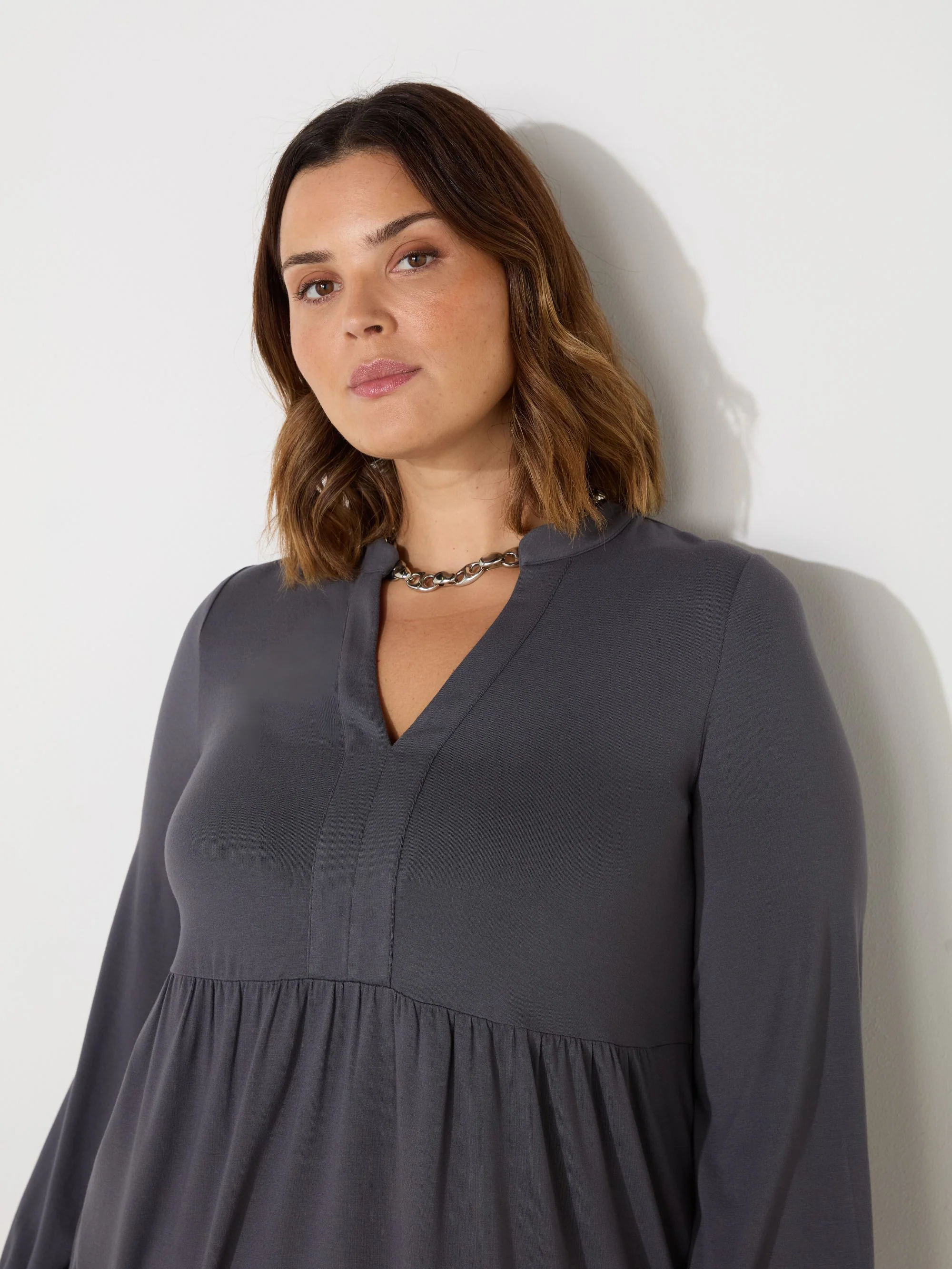 Grey Jersey Nehru Collar Tunic - Image 3
