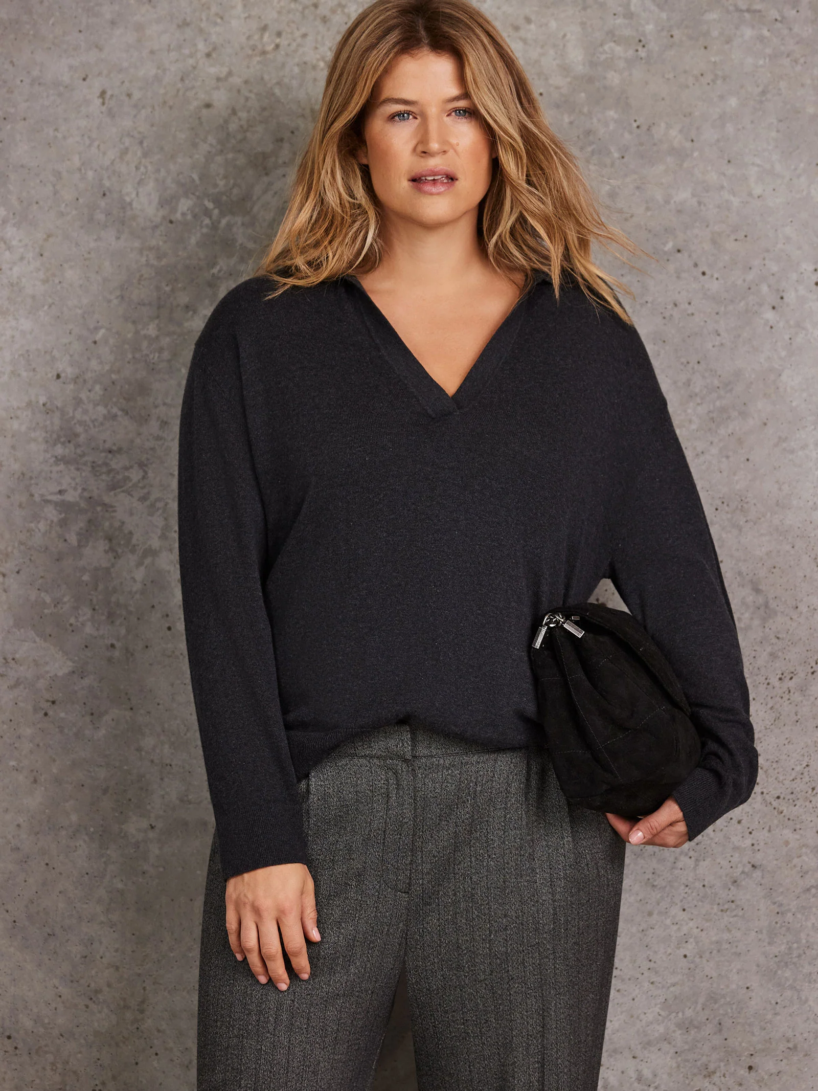Grey Knitted Polo Neck Jumper With Cashmere - Image 2