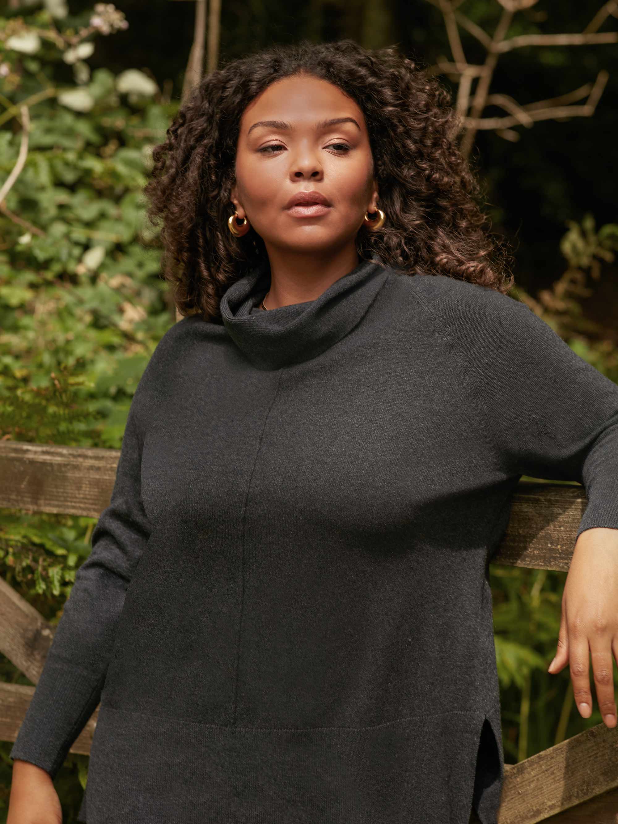 Grey Knitted Roll Neck Longline Jumper - Image 2