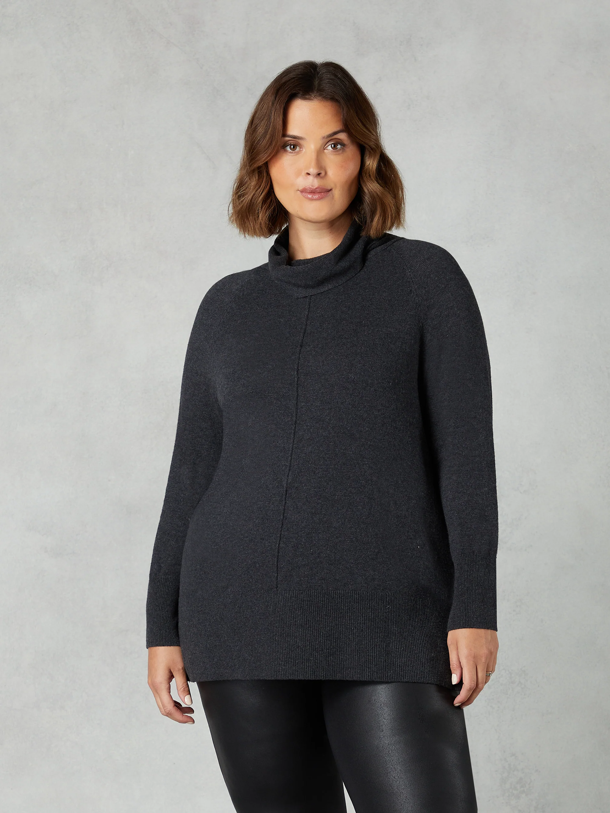 Grey Knitted Roll Neck Longline Jumper - Image 3