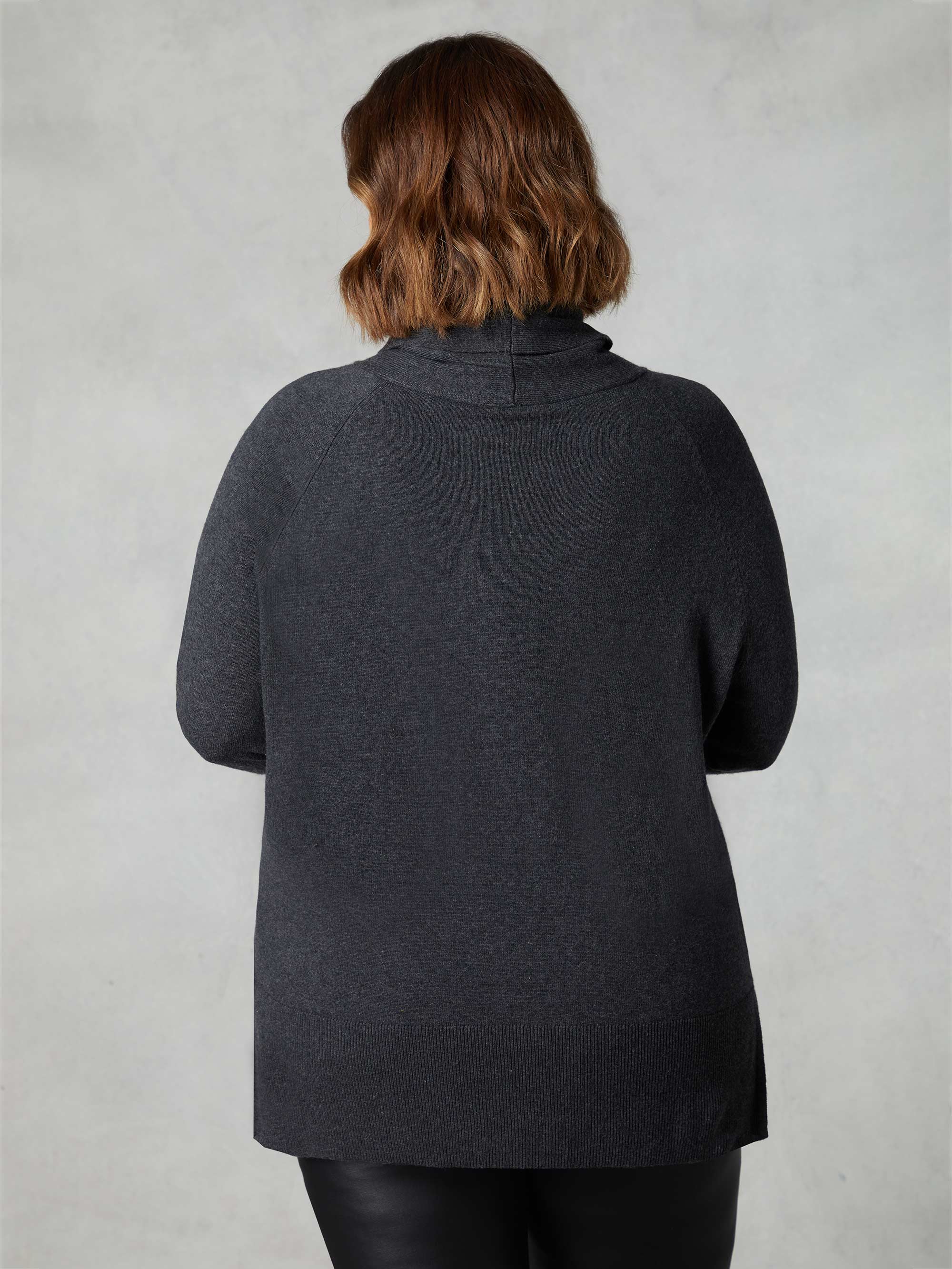 Grey Knitted Roll Neck Longline Jumper - Image 5