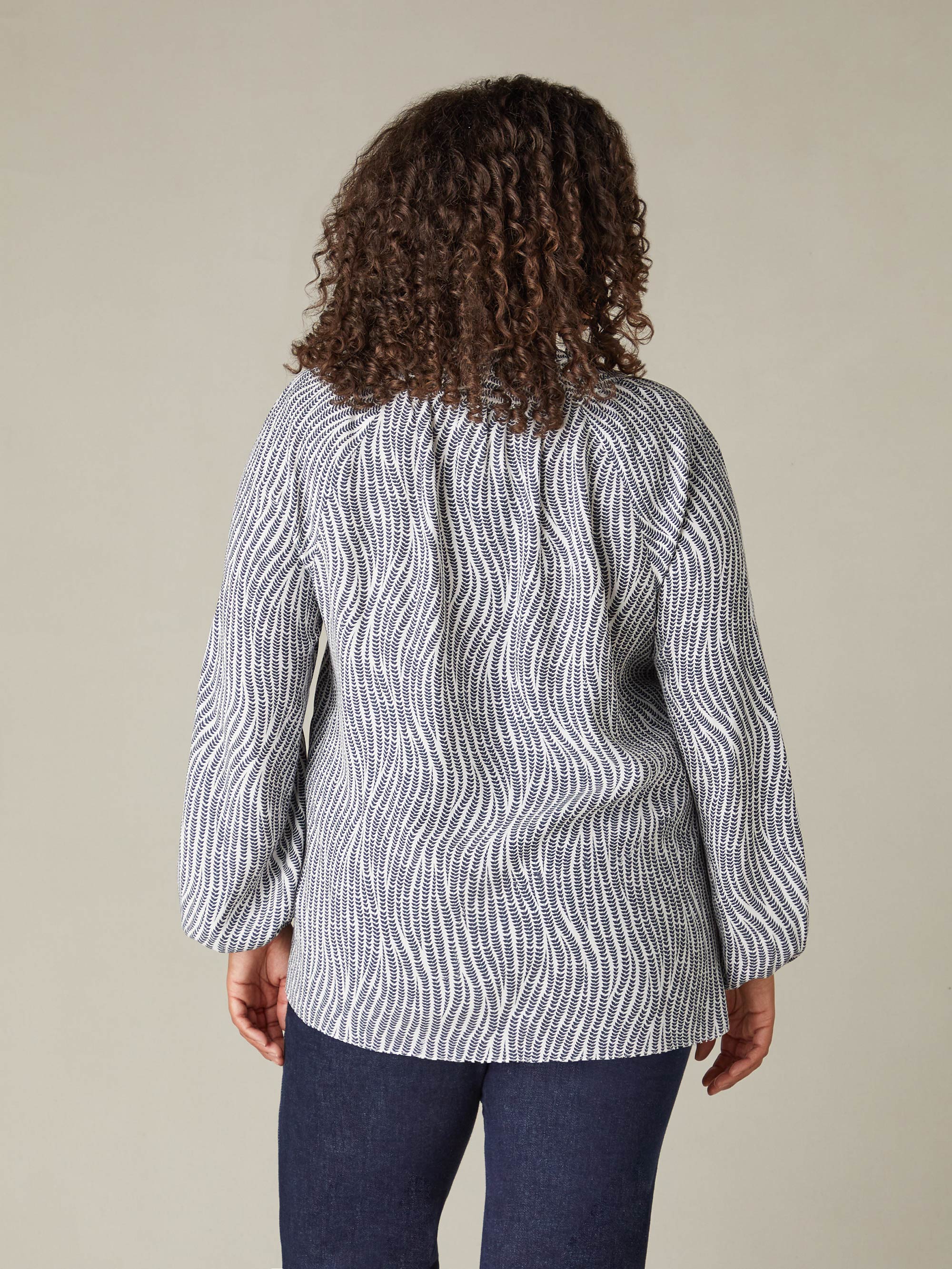 Grey Leaf Print Shirred Neck Blouse - Image 6