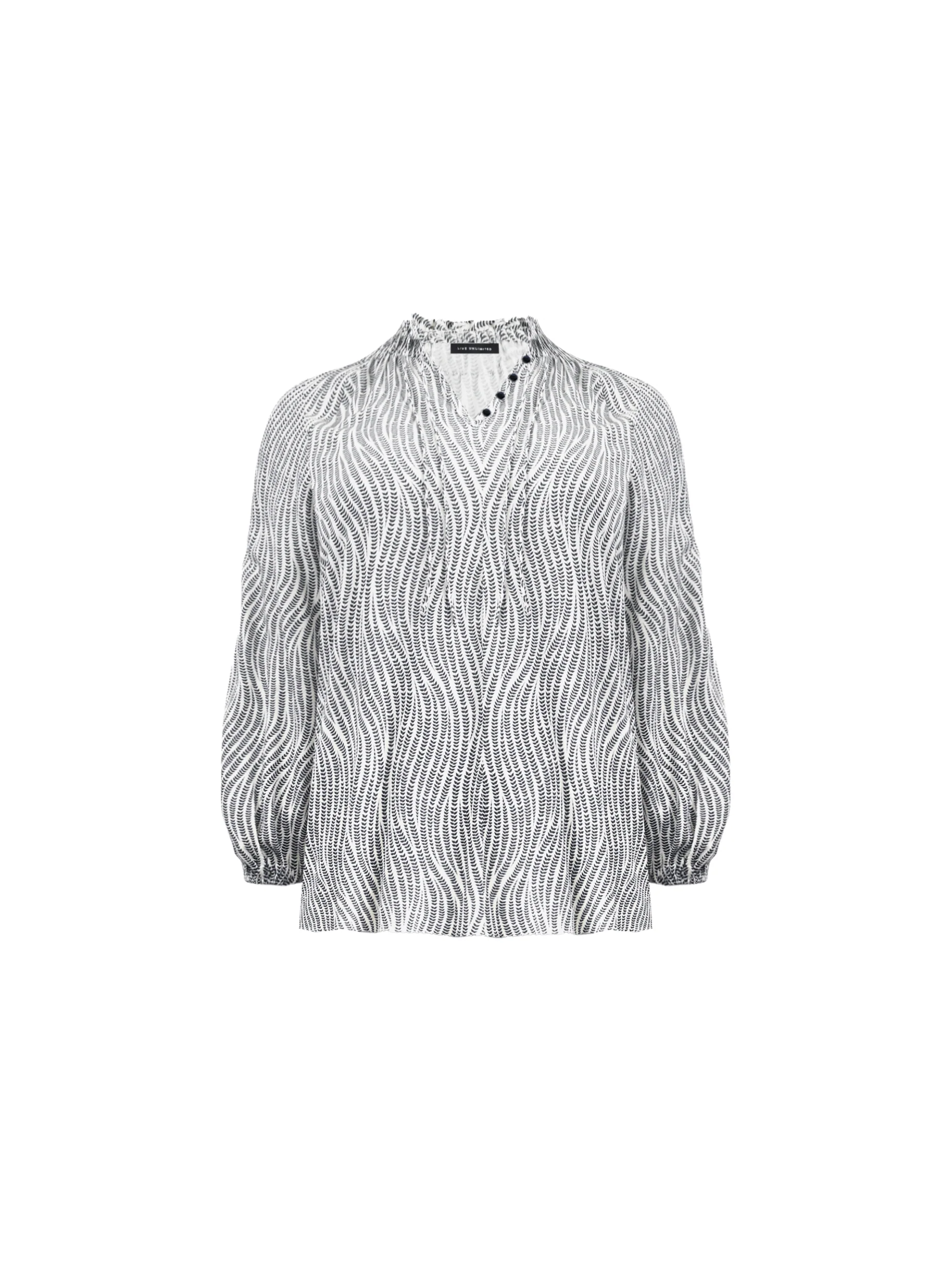 Grey Leaf Print Shirred Neck Blouse - Image 8