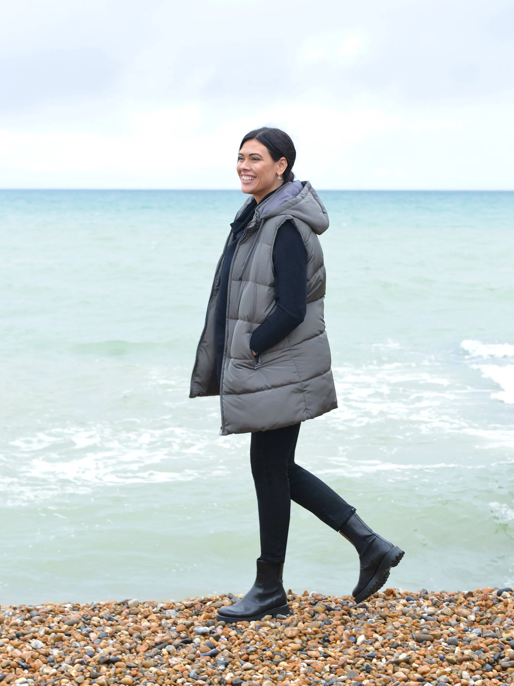 Grey Longline Padded Gilet - Image 2