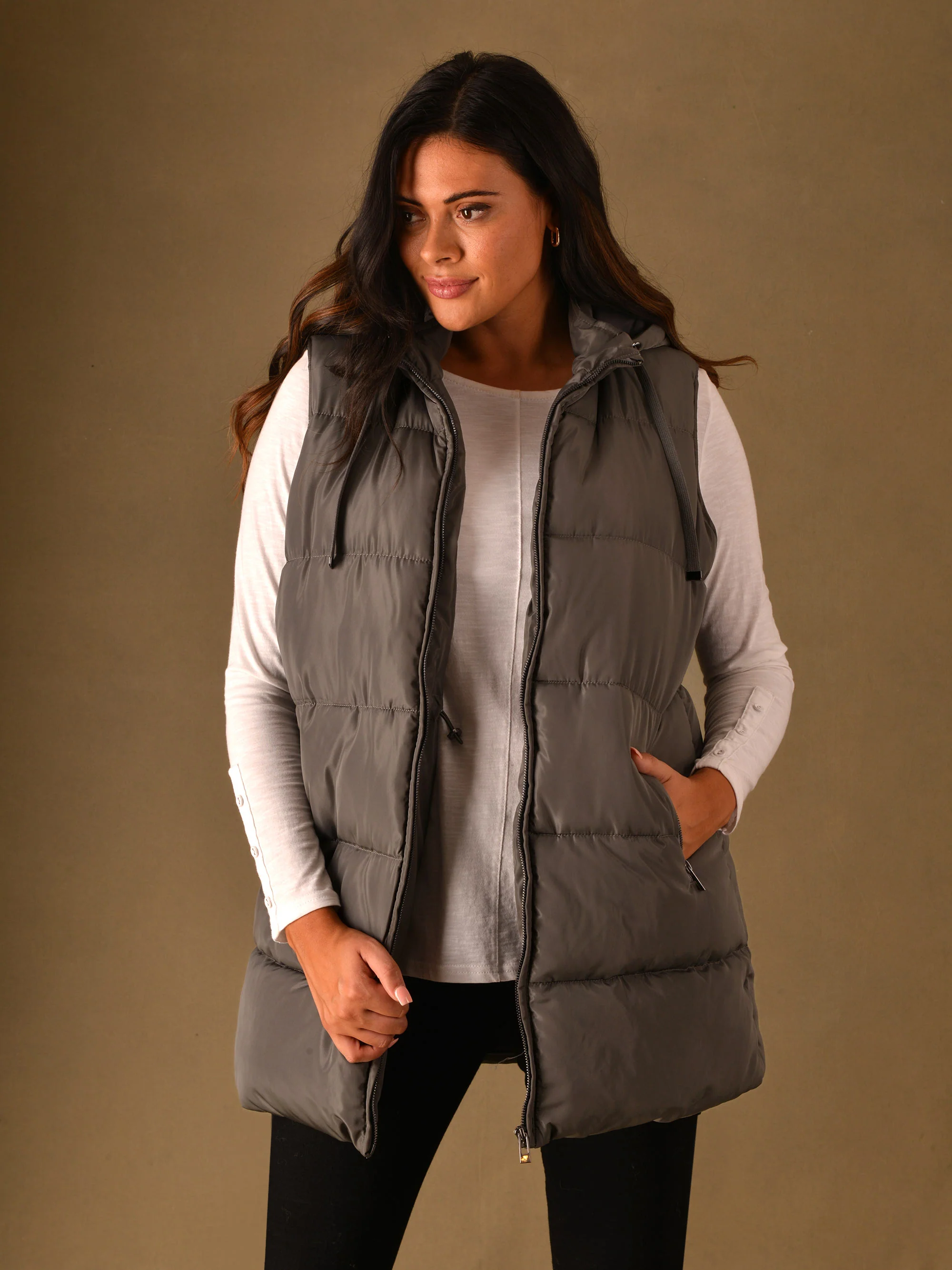 Grey Longline Padded Gilet - Image 4