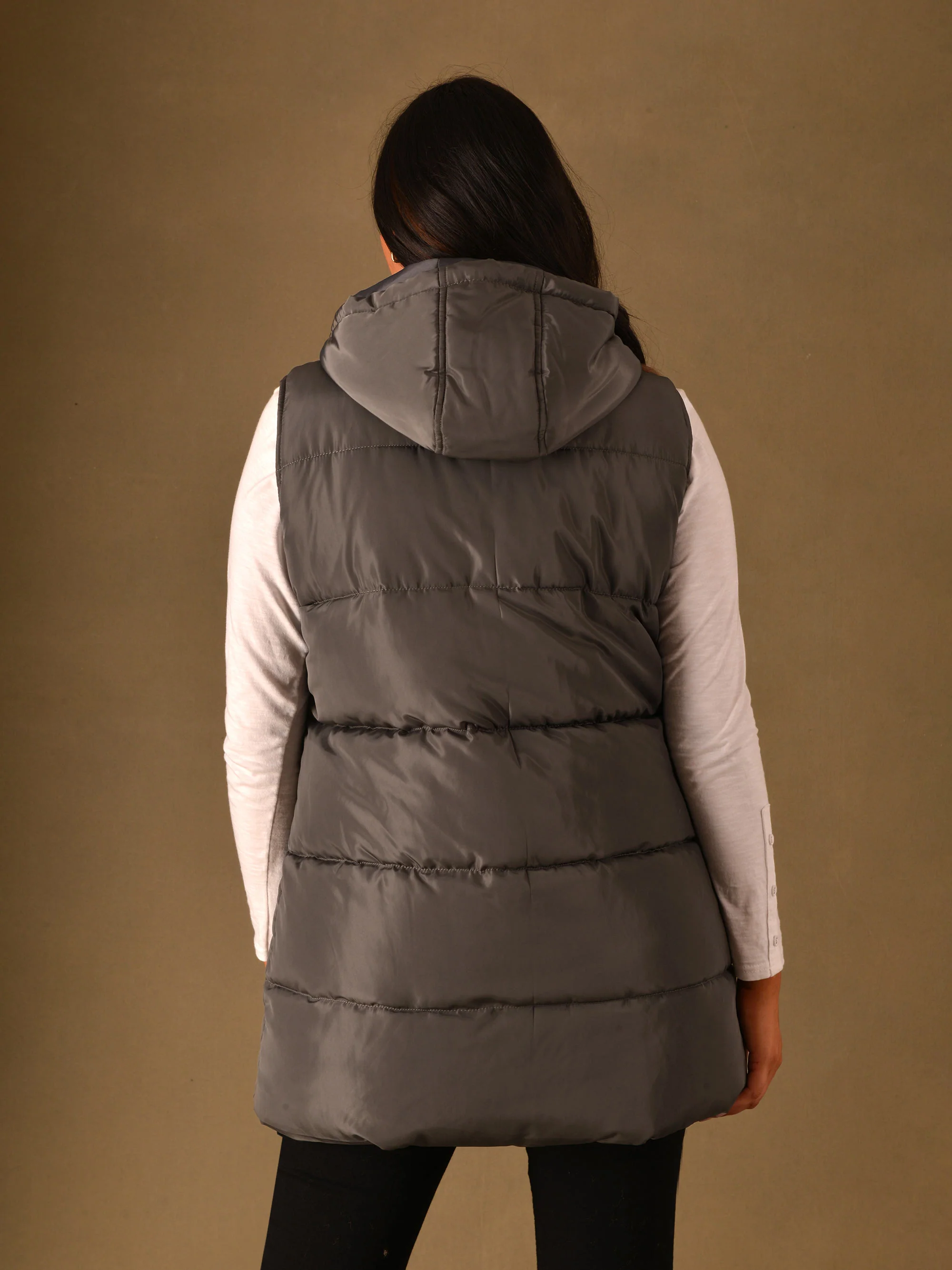 Grey Longline Padded Gilet - Image 5