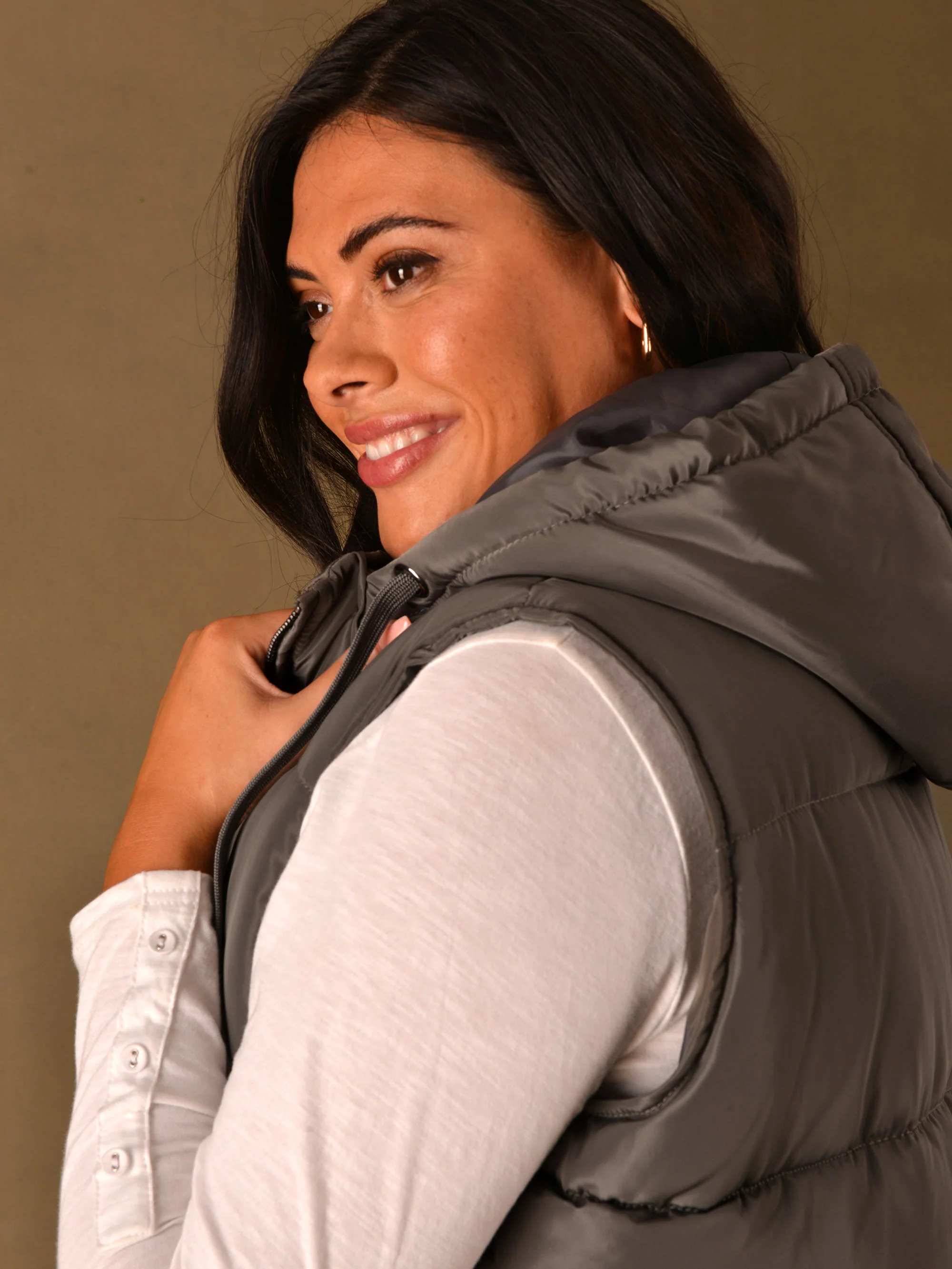 Grey Longline Padded Gilet - Image 6