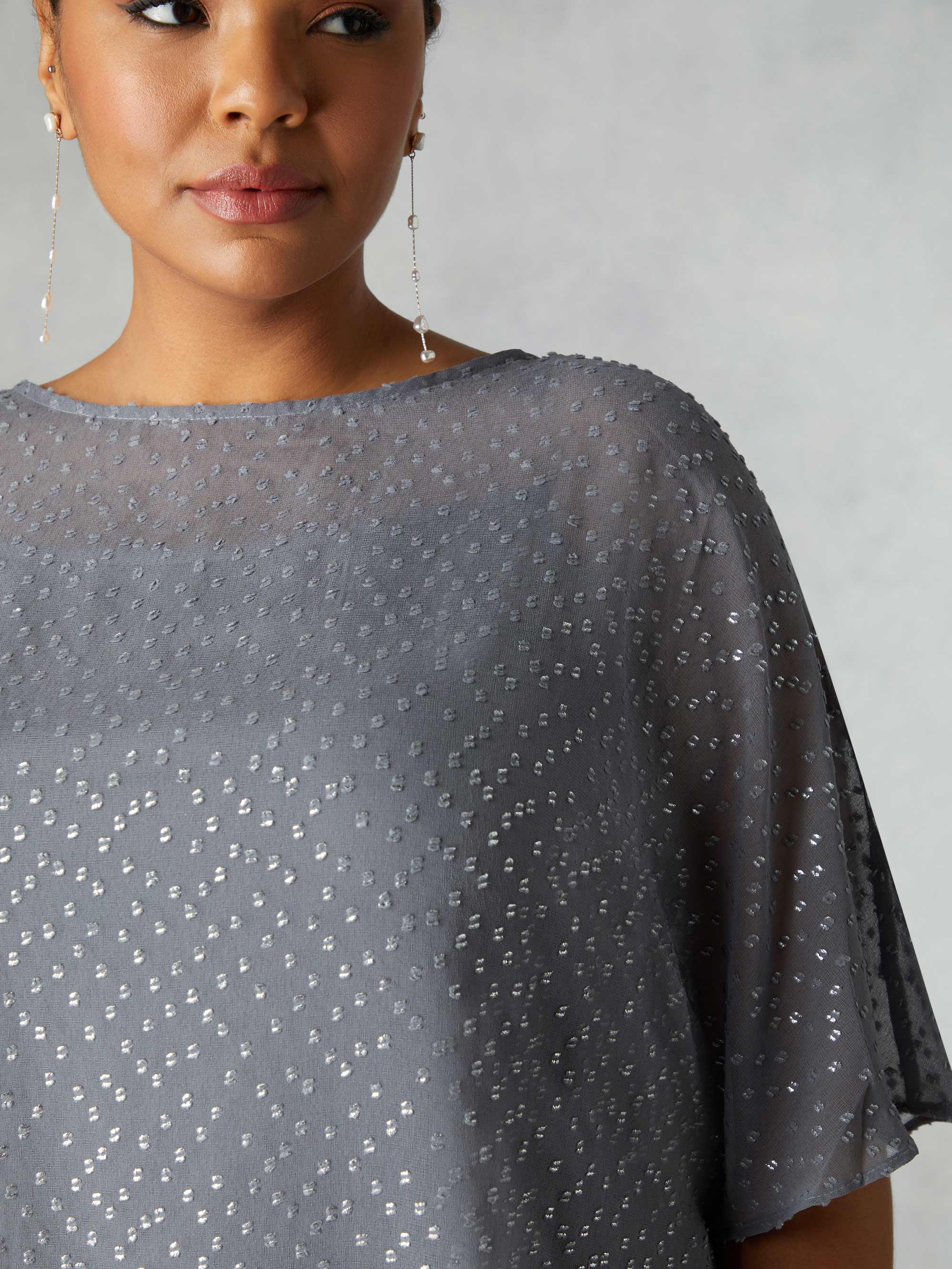 Grey Metallic Dobby Overlay Top - Image 2