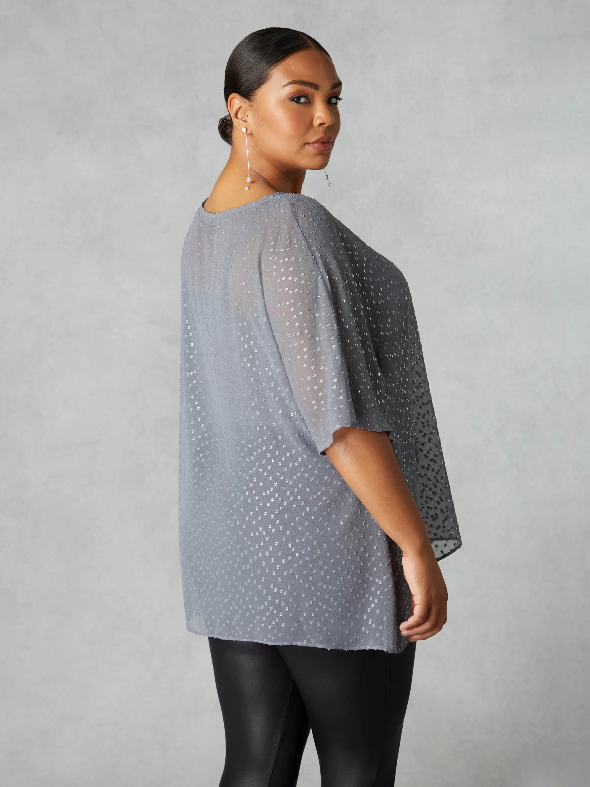 Grey Metallic Dobby Overlay Top - Image 3