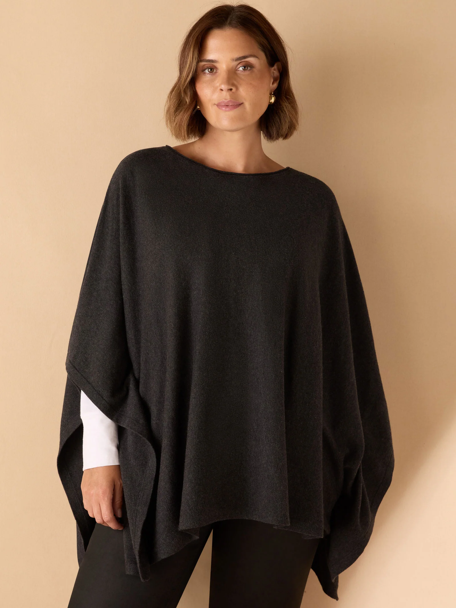 Grey Cashmere-Blend Knit Poncho - Image 6