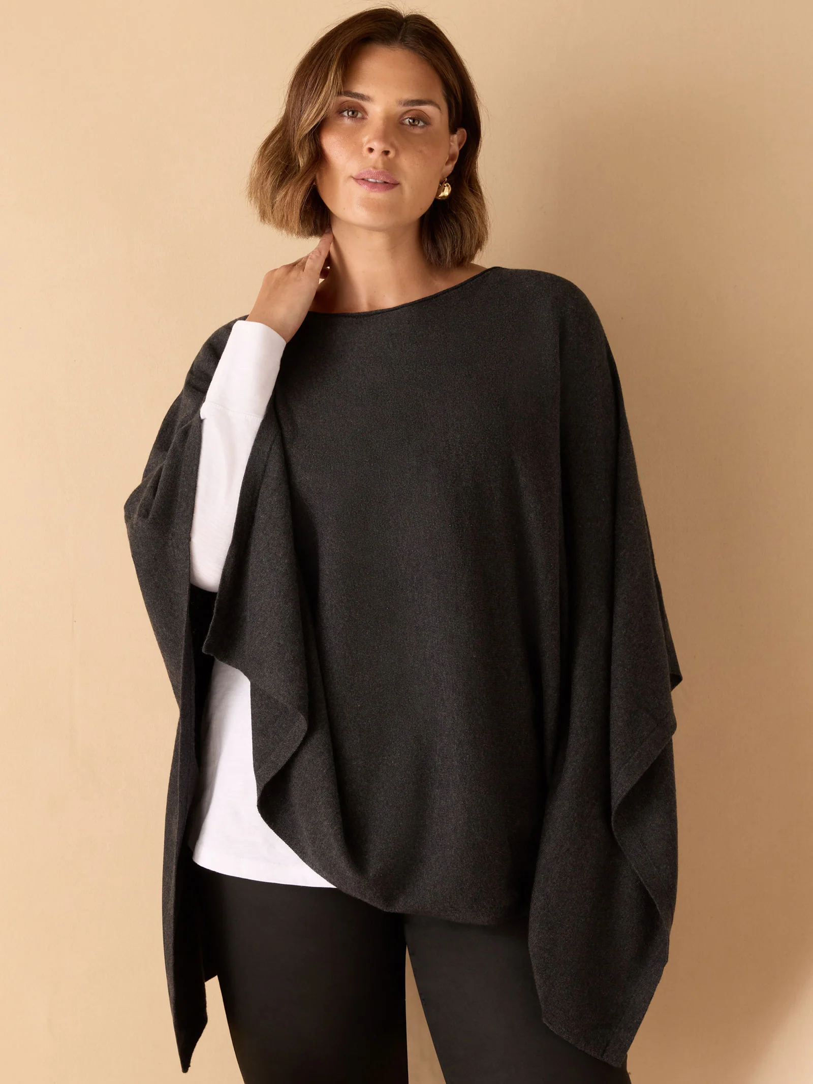 Grey Cashmere-Blend Knit Poncho - Image 7