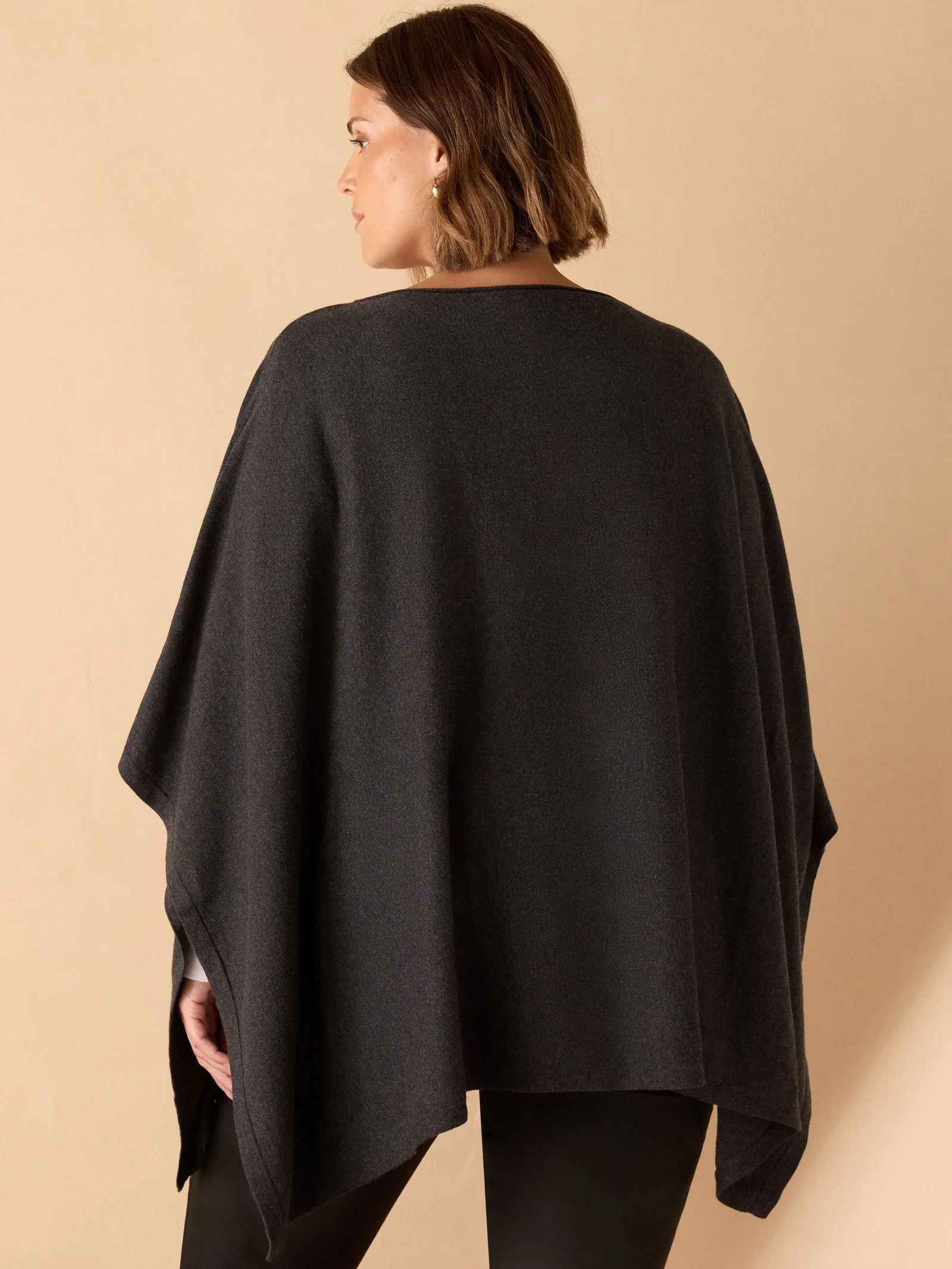 Grey Cashmere-Blend Knit Poncho - Image 8