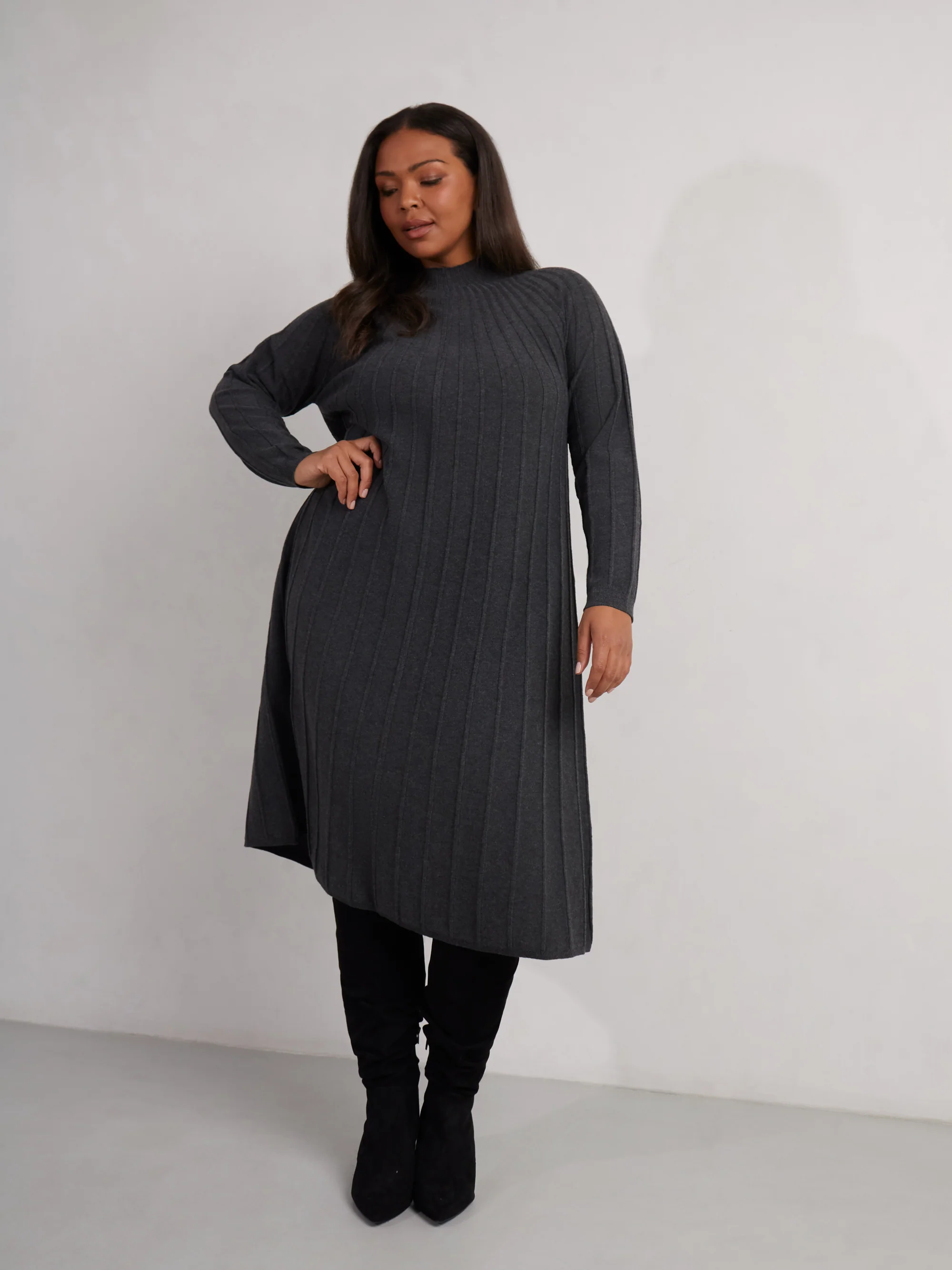 Grey Rib Knitted Midi Dress - Image 3