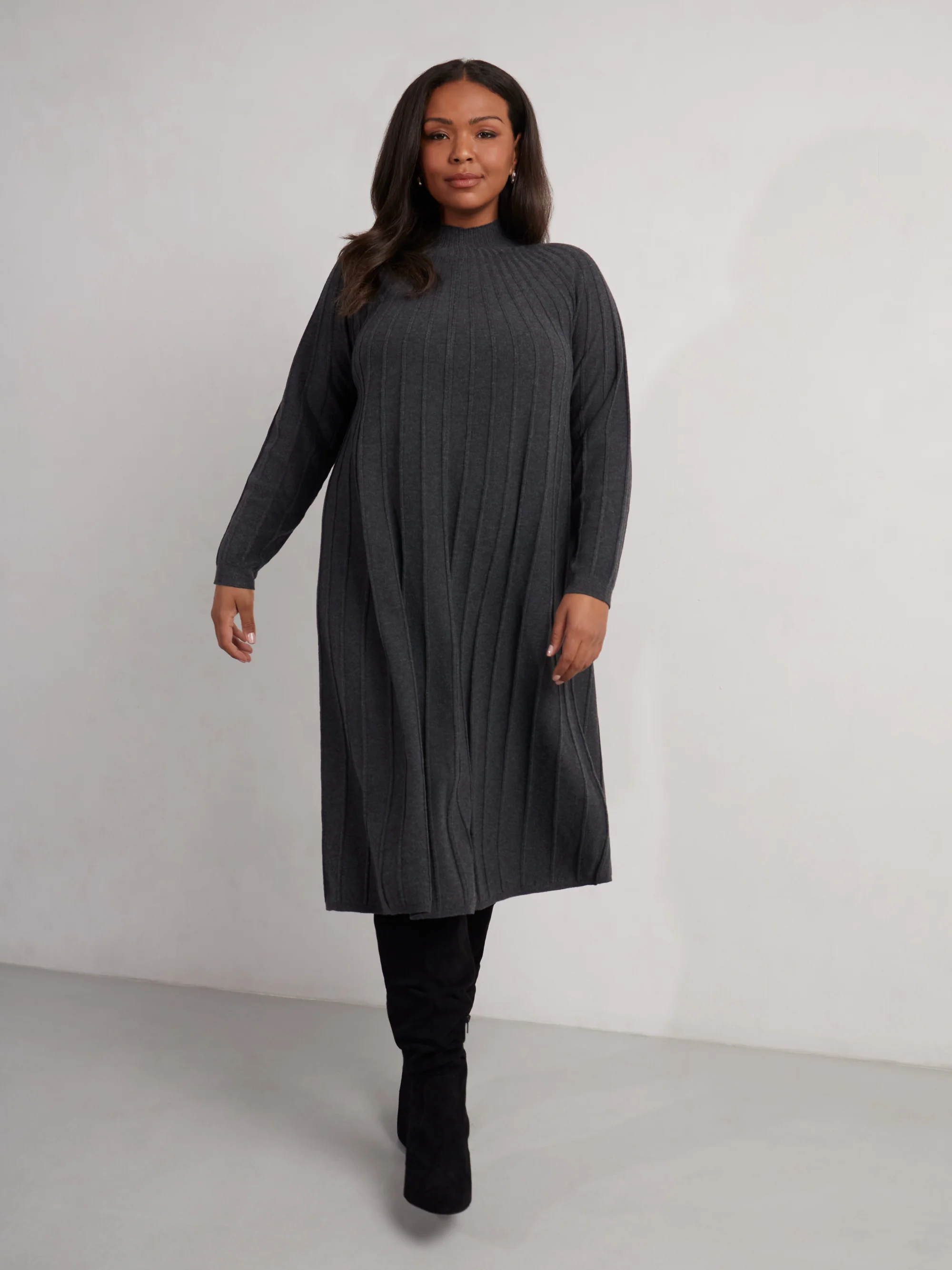 Grey Rib Knitted Midi Dress - Image 4