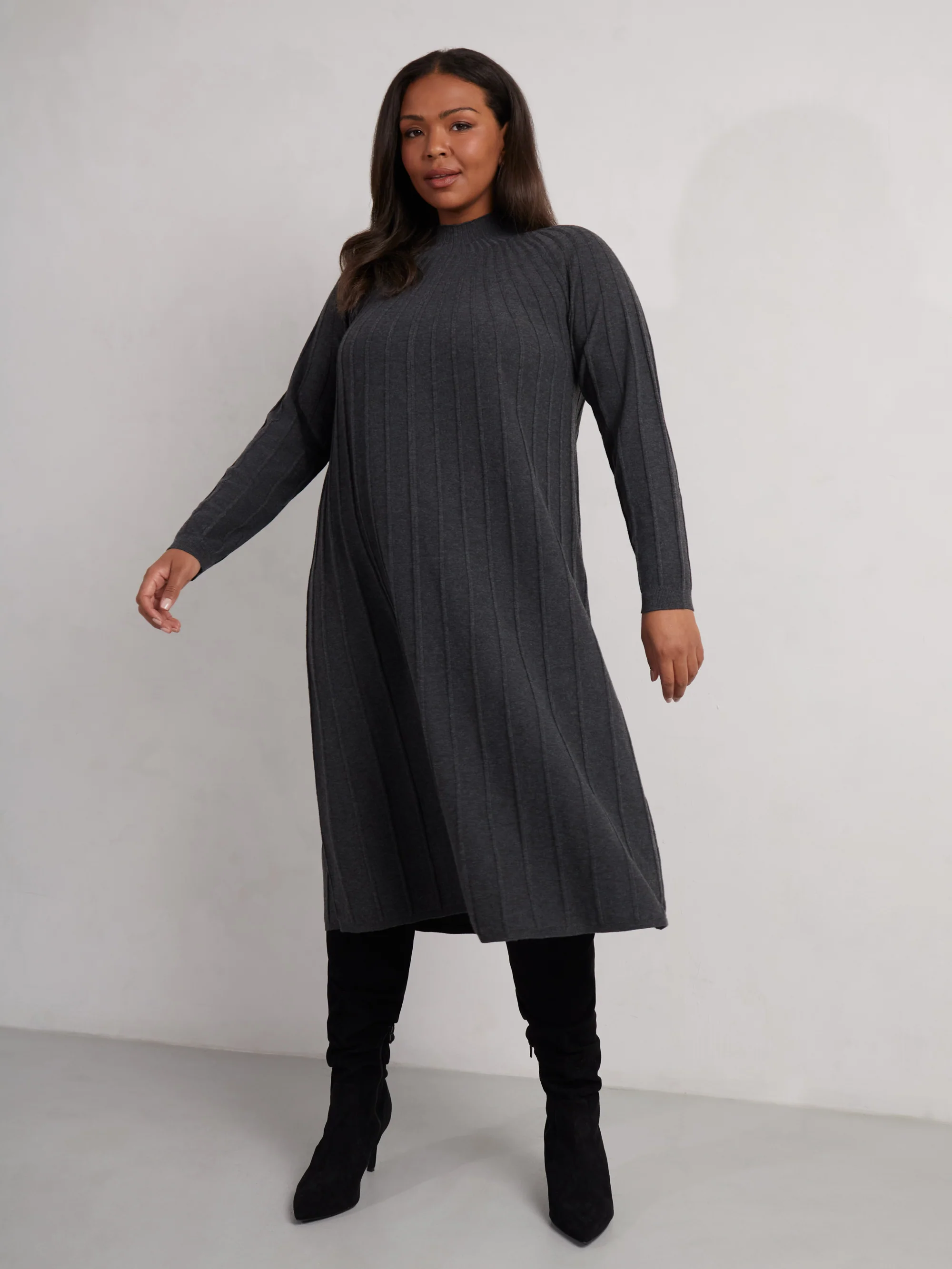 Grey Rib Knitted Midi Dress - Image 6