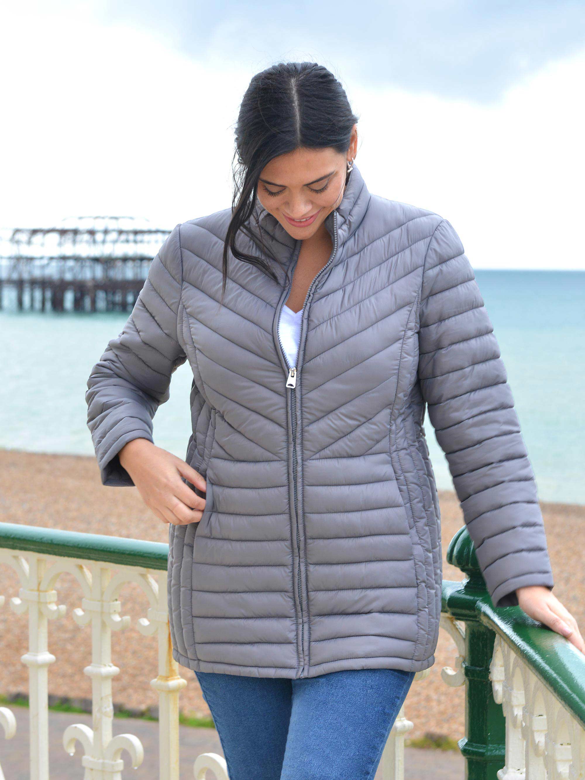 Grey Roll Up Puffer Jacket - Image 2
