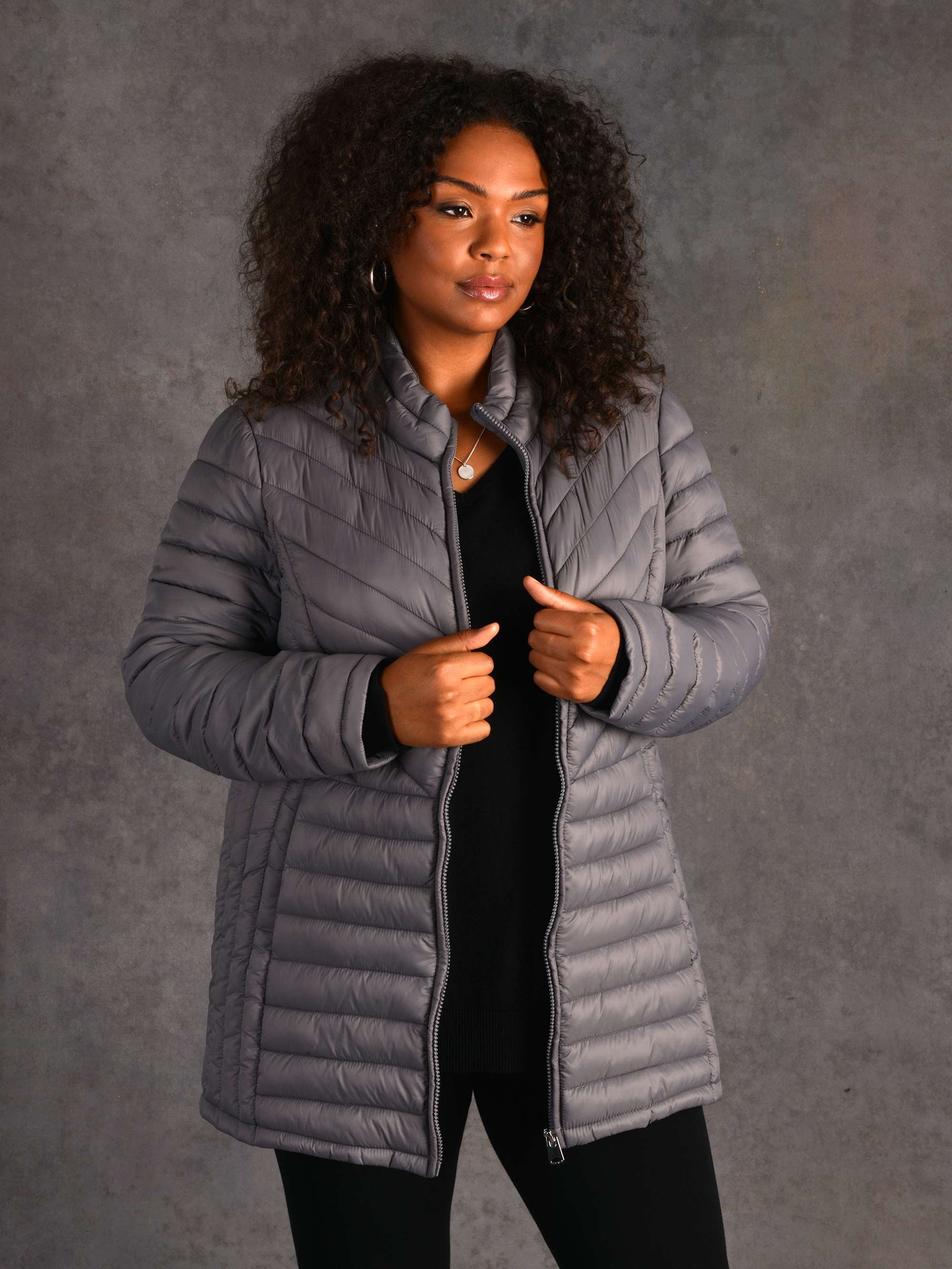 Grey Roll Up Puffer Jacket - Image 4