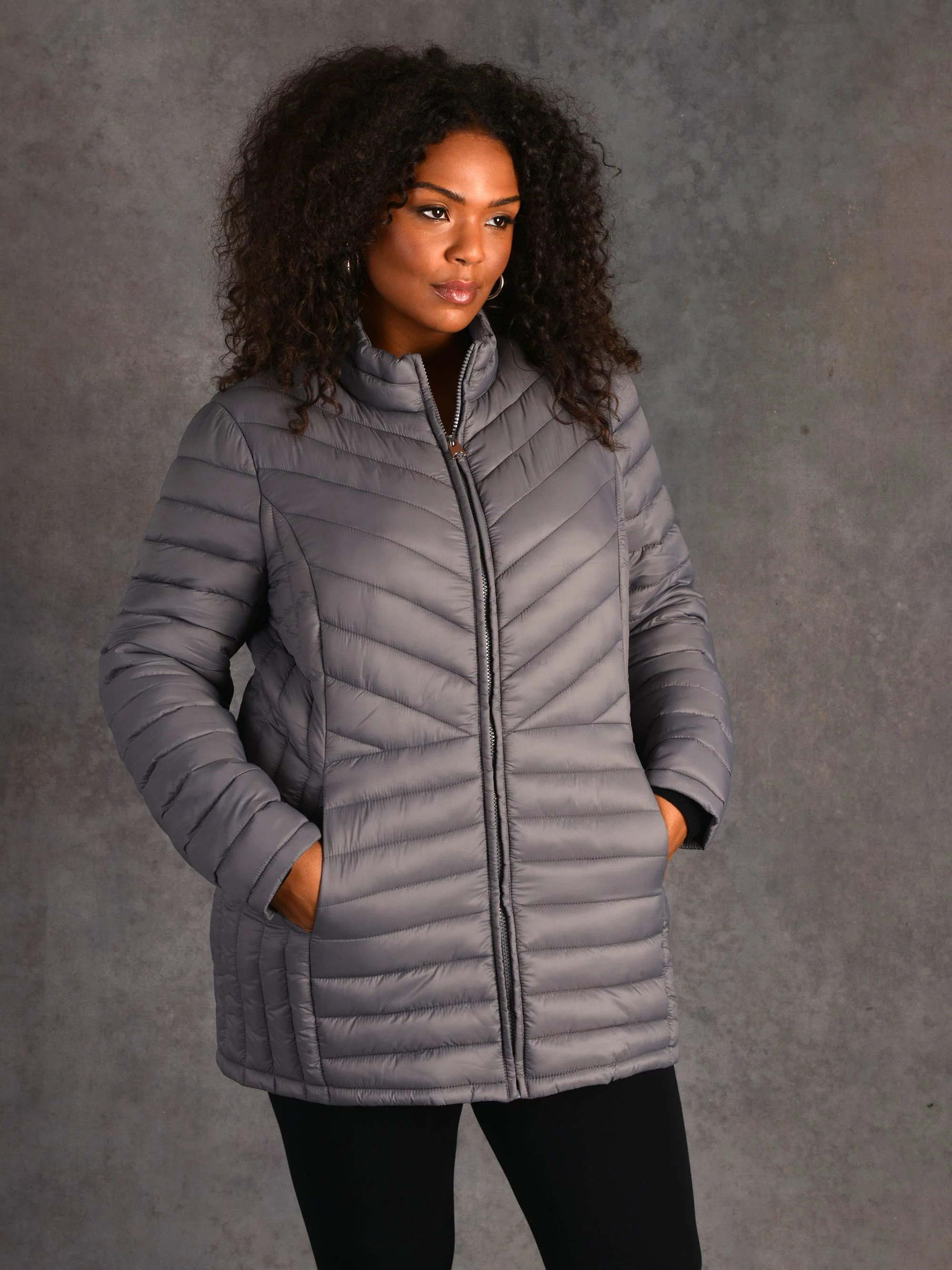 Grey Roll Up Puffer Jacket - Image 6