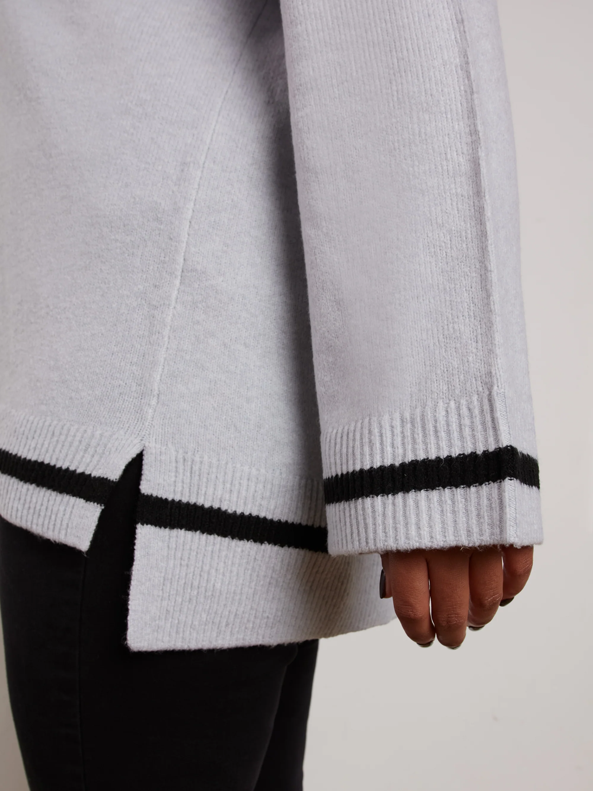 Grey Round Neck Contrast Stripe Jumper - Image 3