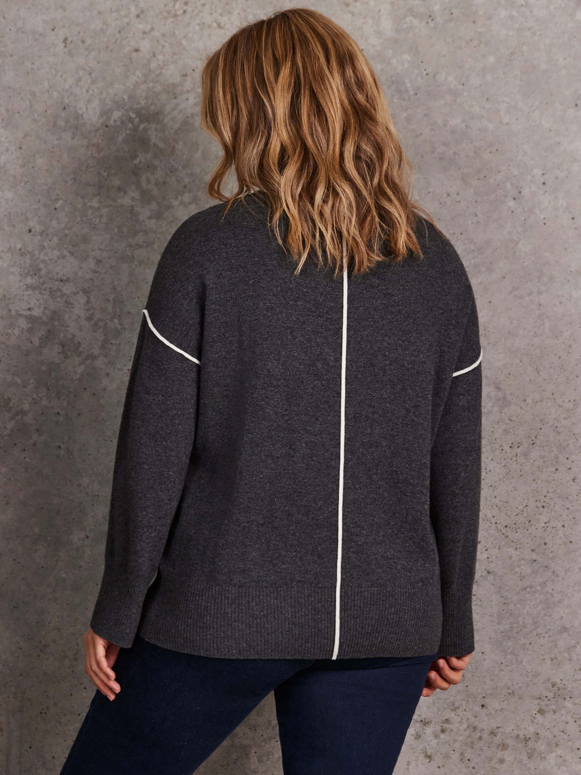 Grey Seam Detail Round Neck Jumper With Cashmere - Image 6