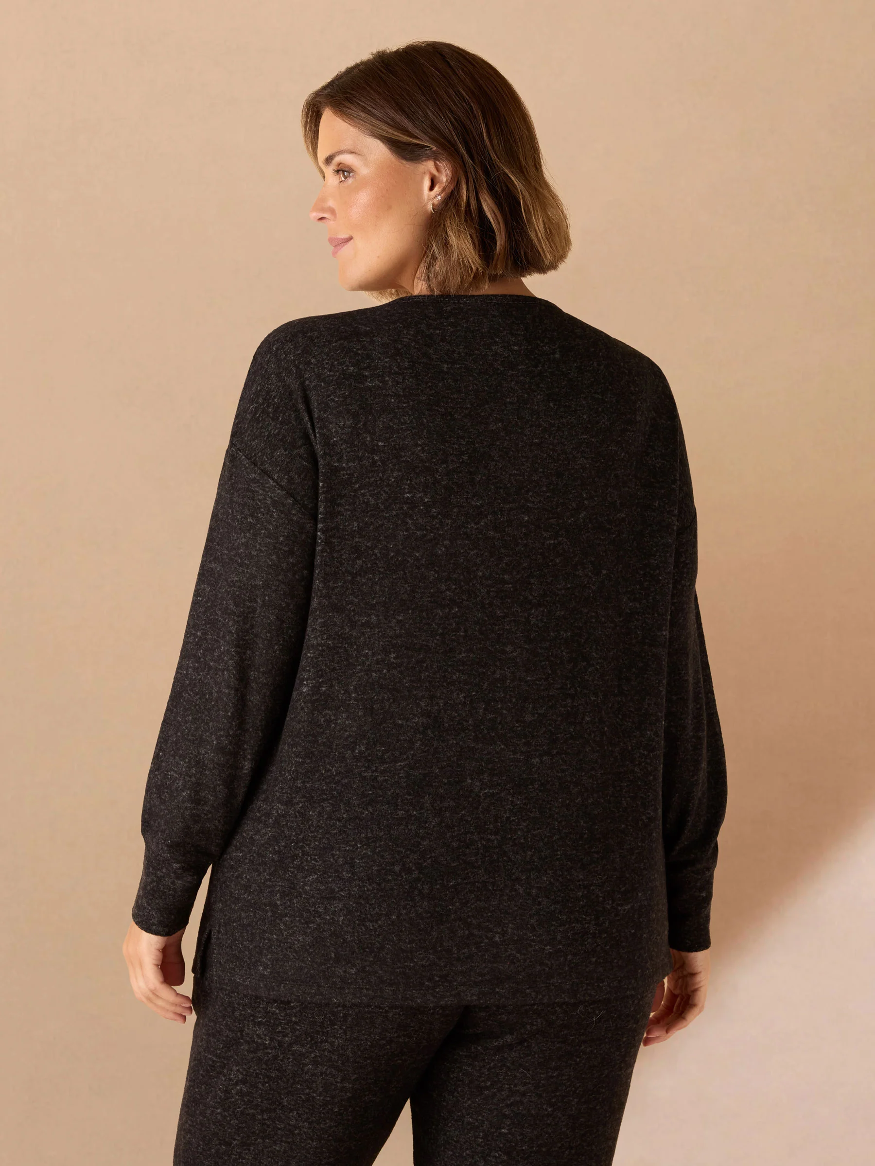 Grey Supersoft Henley Long Sleeve Top - Image 4