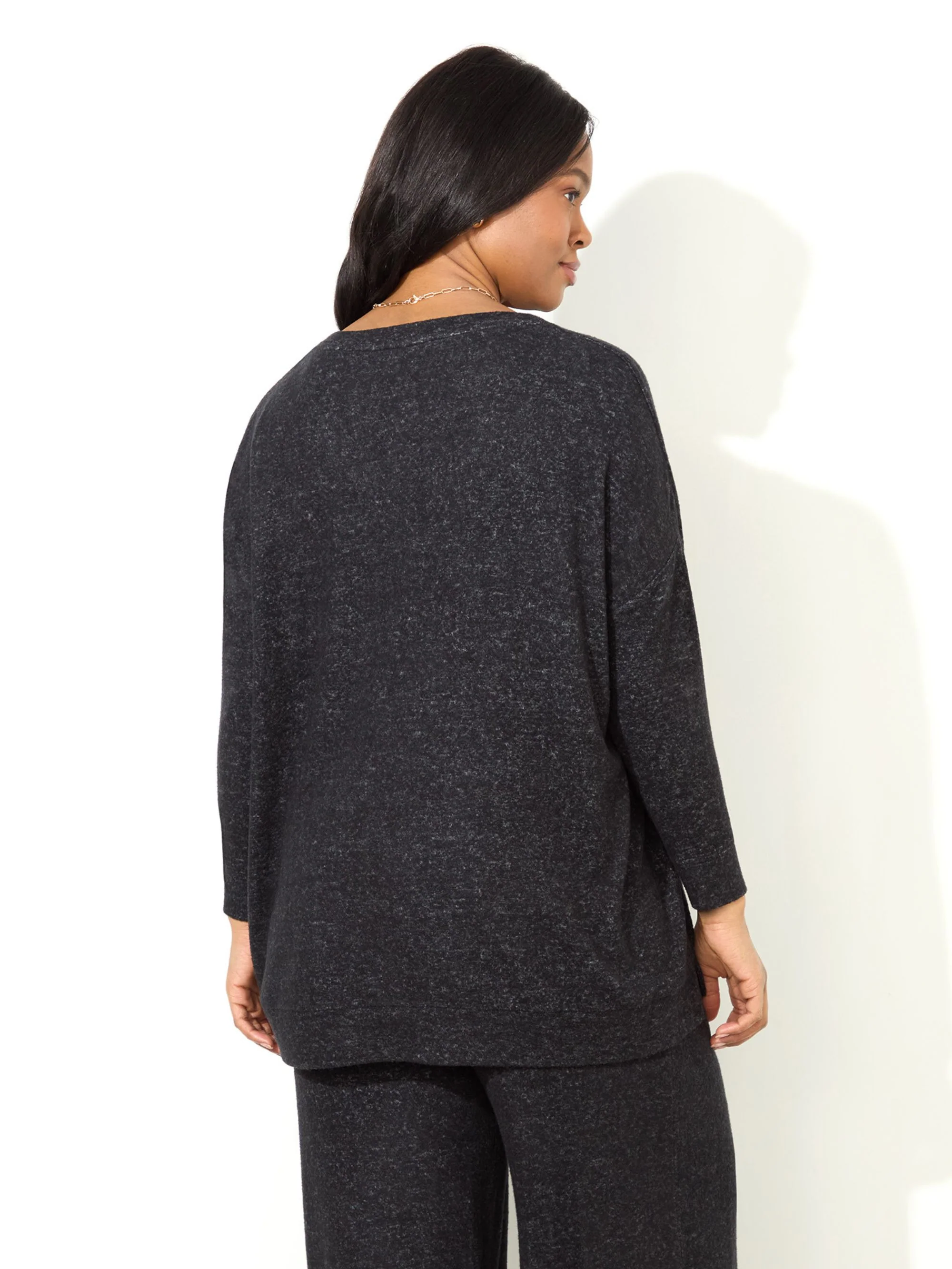 Grey Supersoft V-Neck Relaxed Longline Top - Image 3