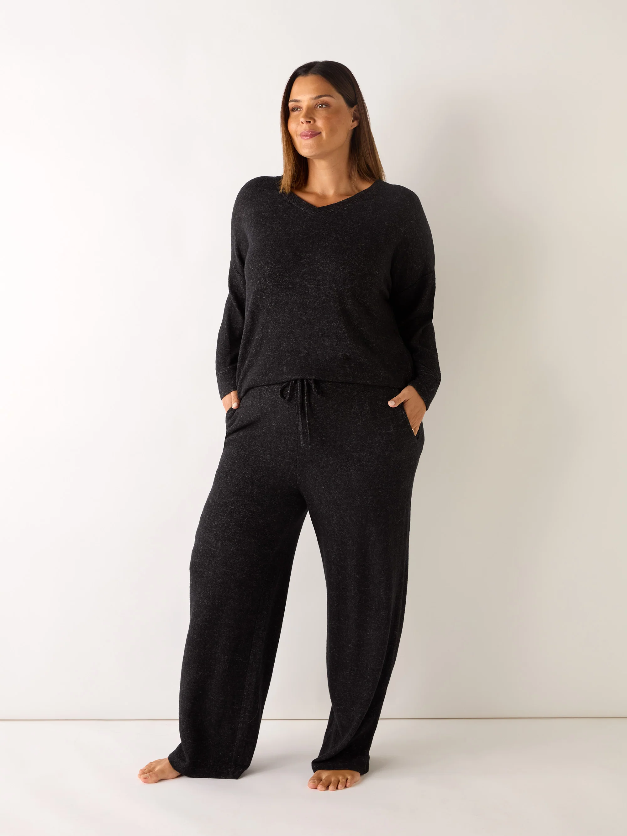 Grey Supersoft V-Neck Relaxed Longline Top - Image 3