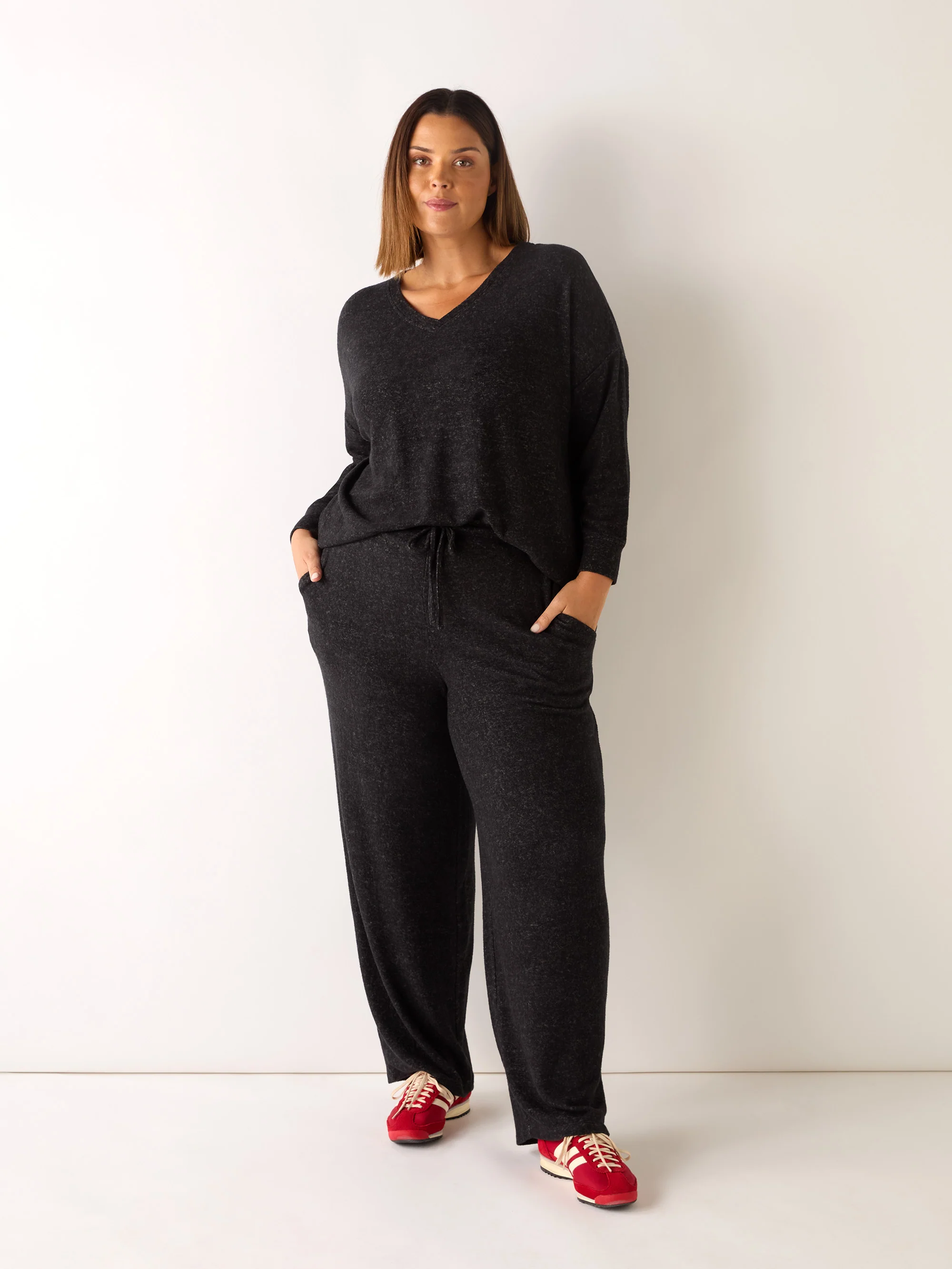 Grey Supersoft V-Neck Relaxed Longline Top - Image 5