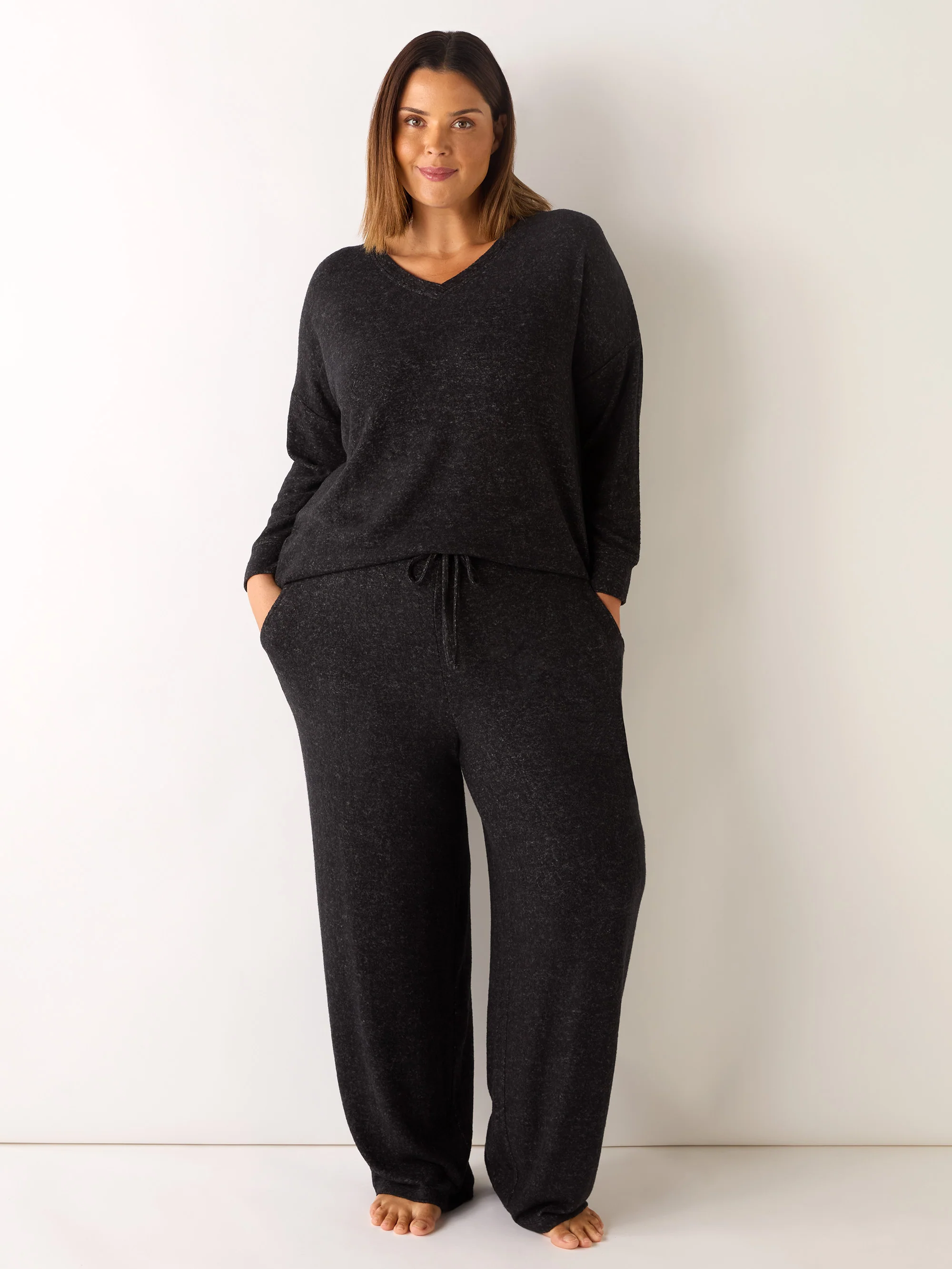 Grey Supersoft V-Neck Relaxed Longline Top - Image 6