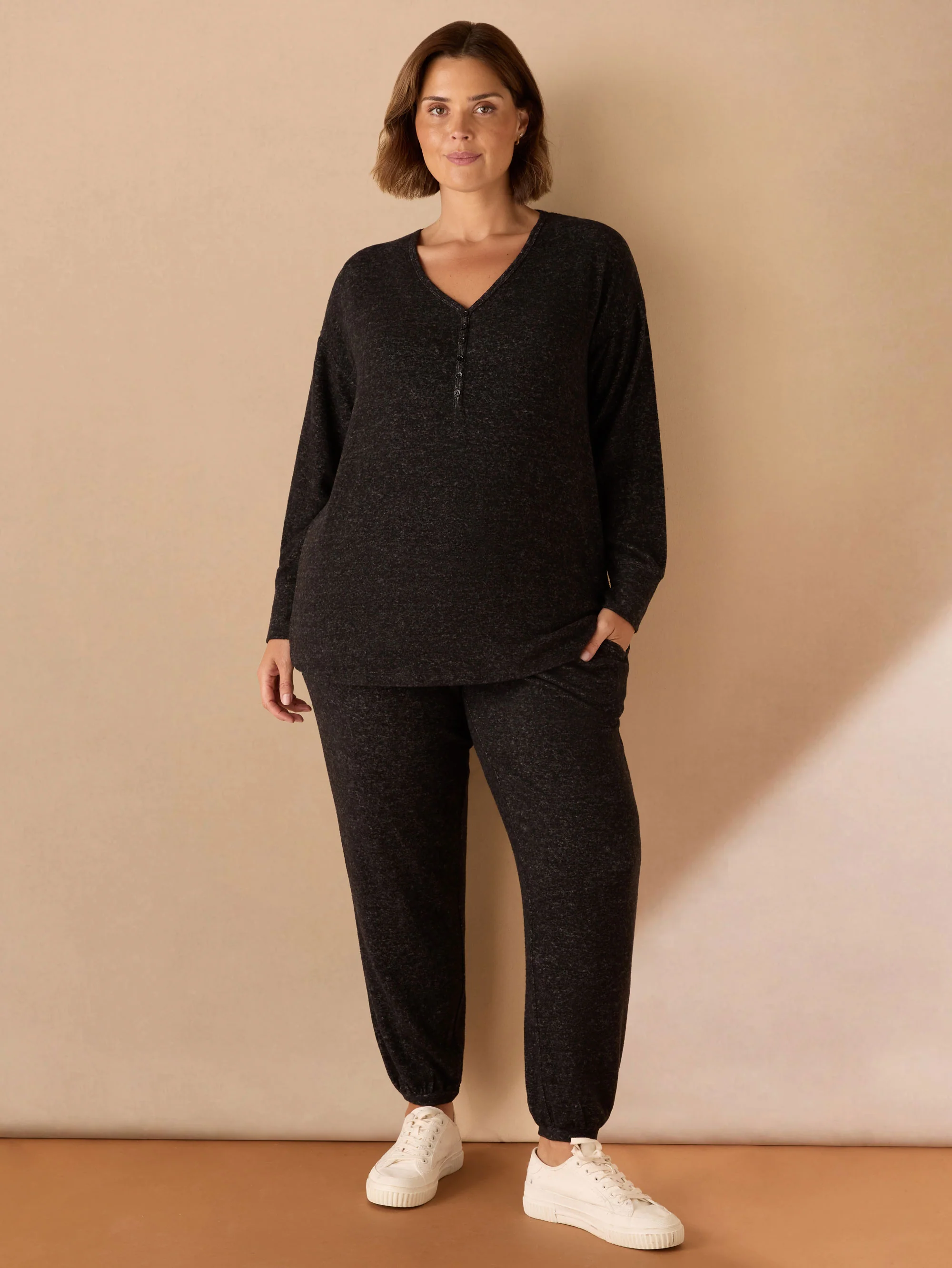 Grey Supersoft Henley Long Sleeve Top - Image 2