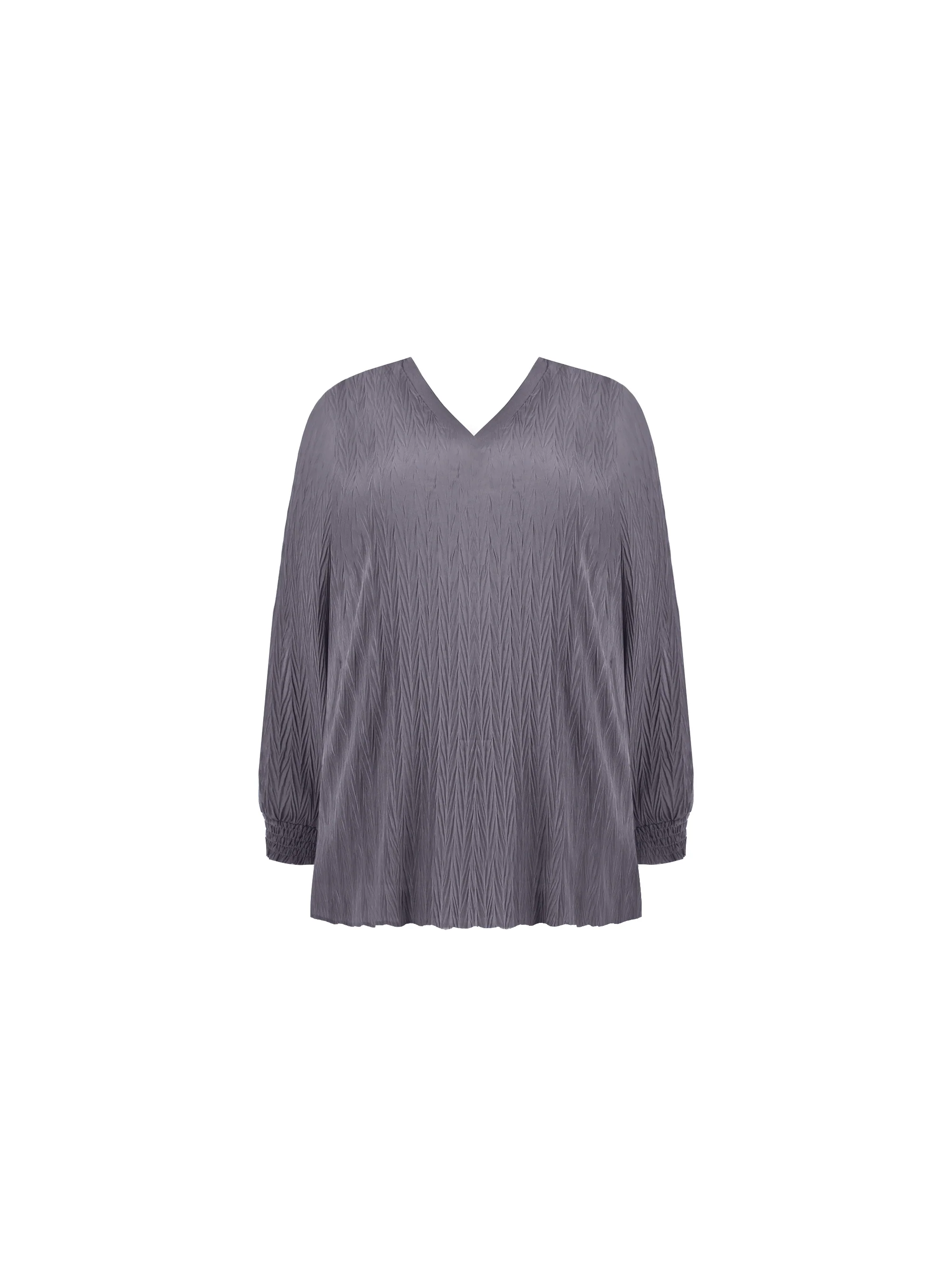Grey Textured Rib Trim Blouse - Image 5
