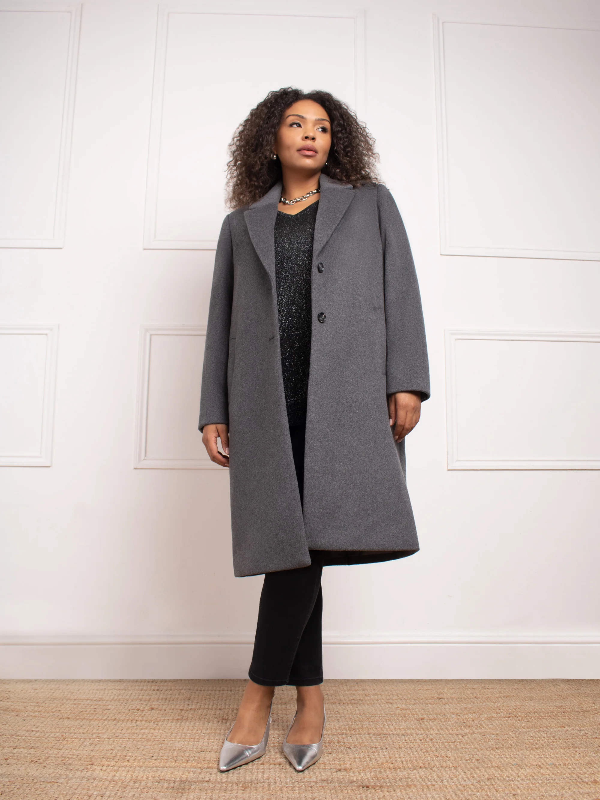 Grey Wool Blend Long Tailored Coat - Image 4