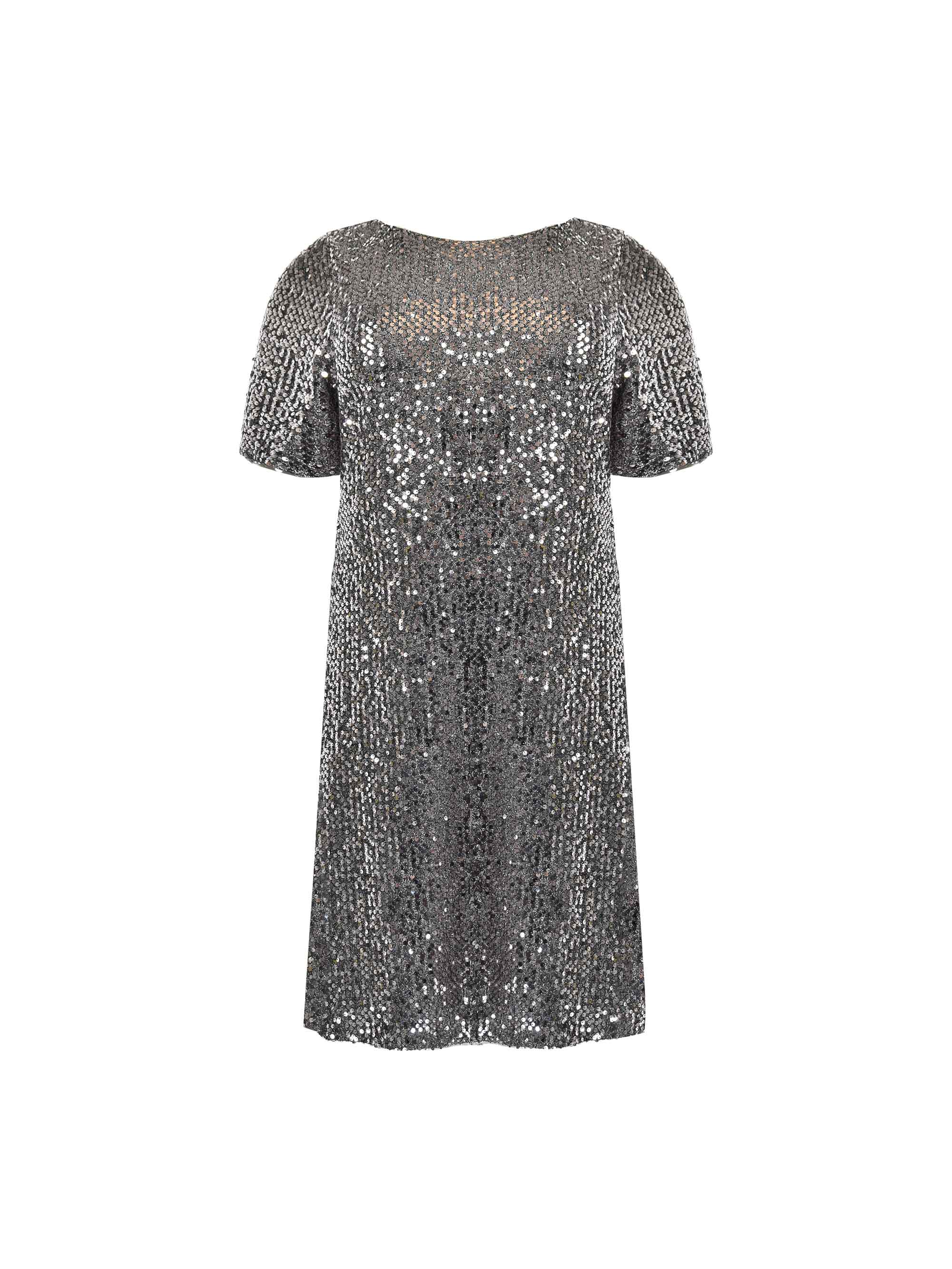 Silver Sequin Short Sleeve Dress - Image 10