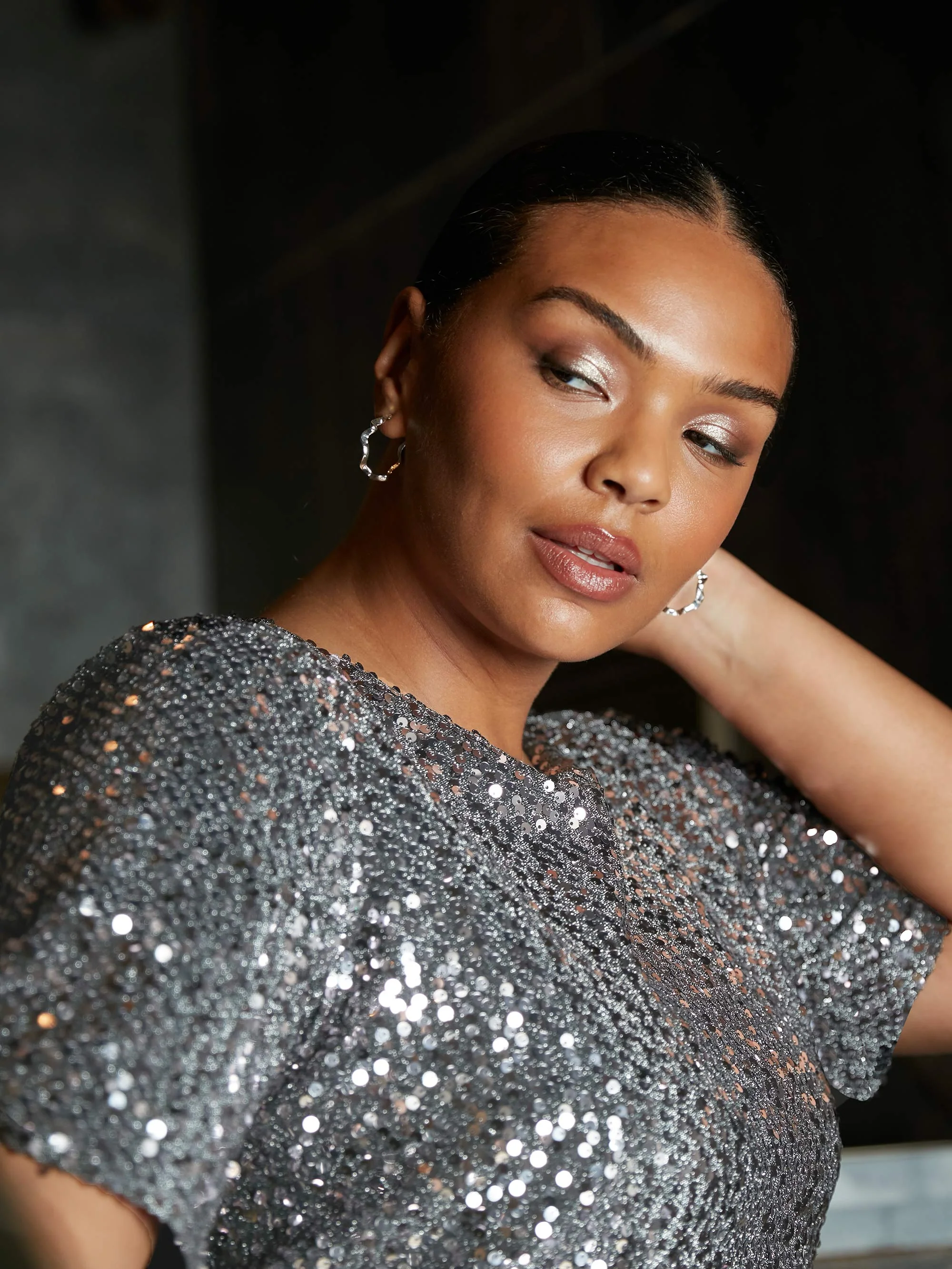 Silver Sequin Short Sleeve Dress - Image 5