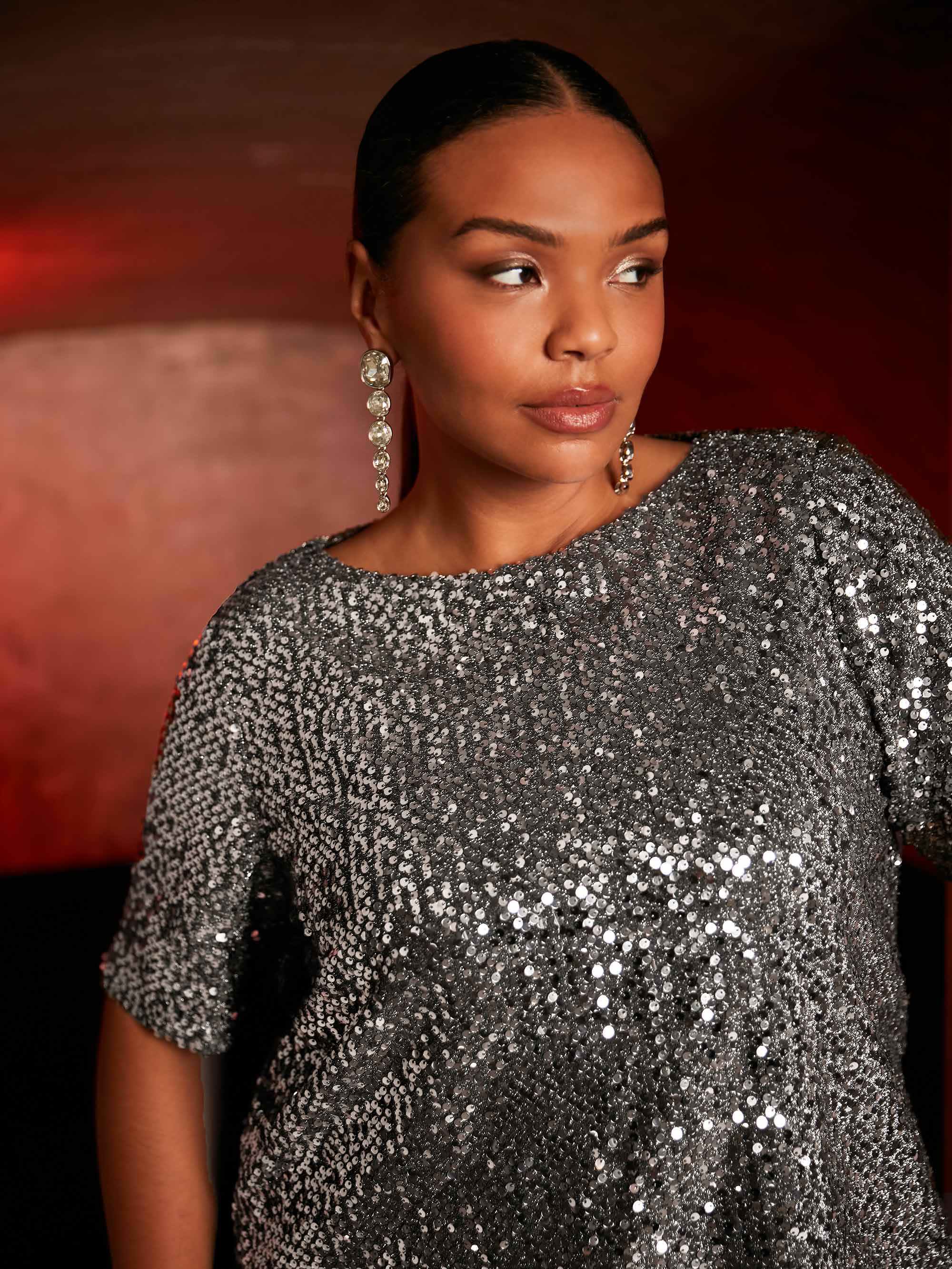 Silver Sequin Short Sleeve T-Shirt - Image 3