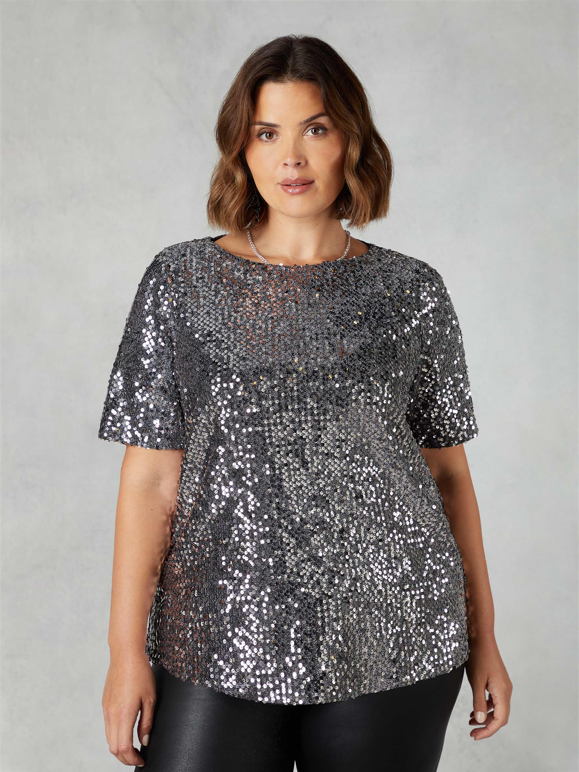 Silver Sequin Short Sleeve T-Shirt - Image 5