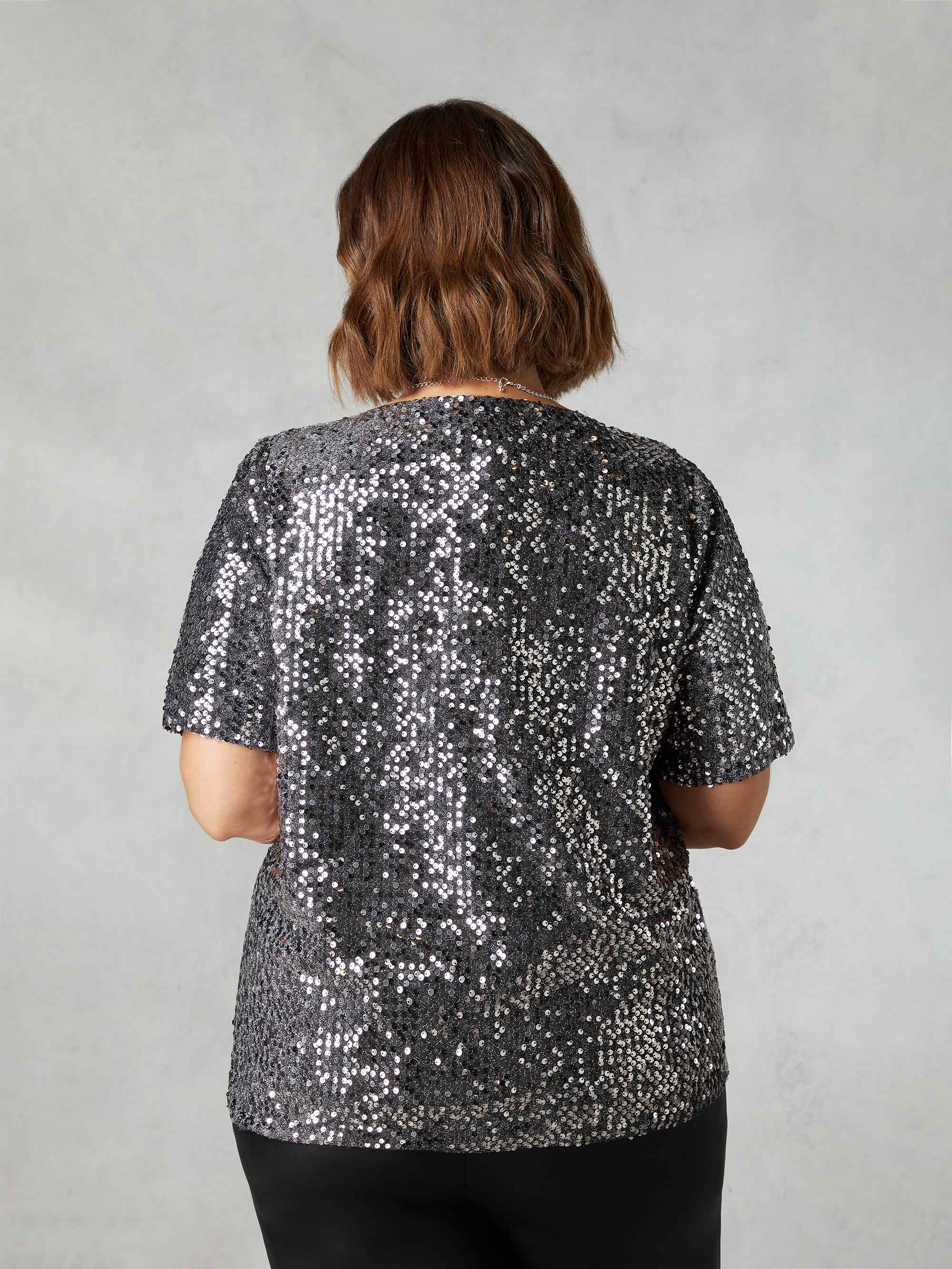 Silver Sequin Short Sleeve T-Shirt - Image 7