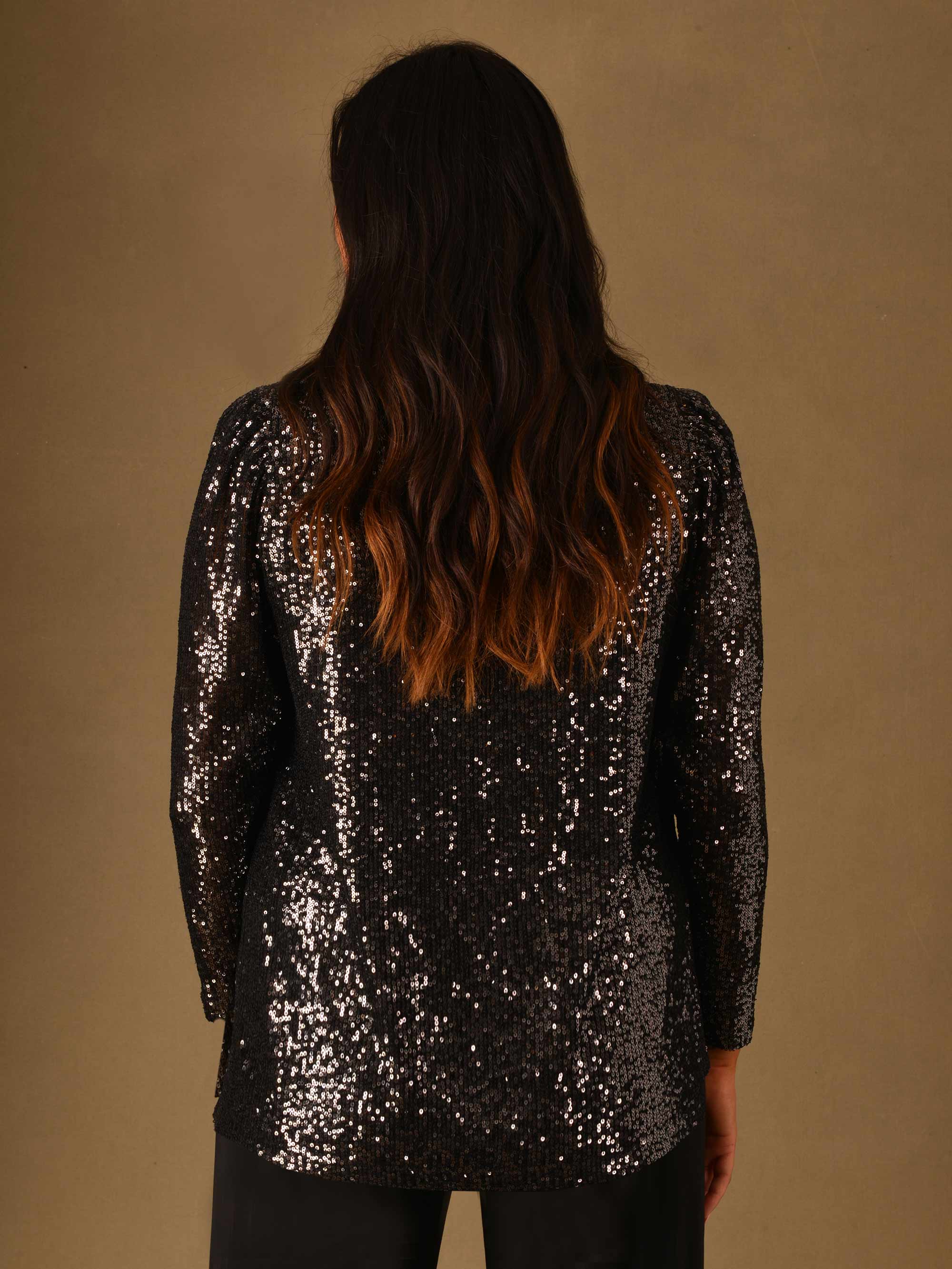 Gunmetal Puff Sleeve Sequin Top - Image 3