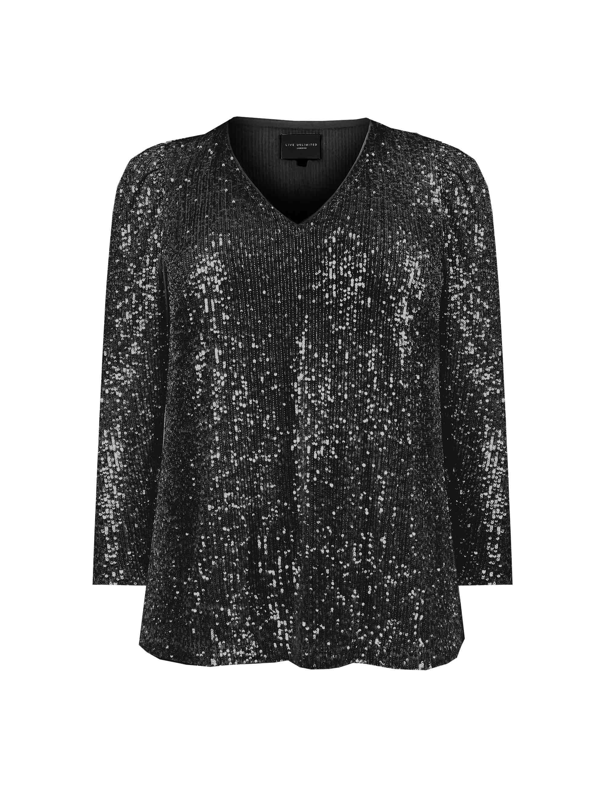 Gunmetal Puff Sleeve Sequin Top - Image 5