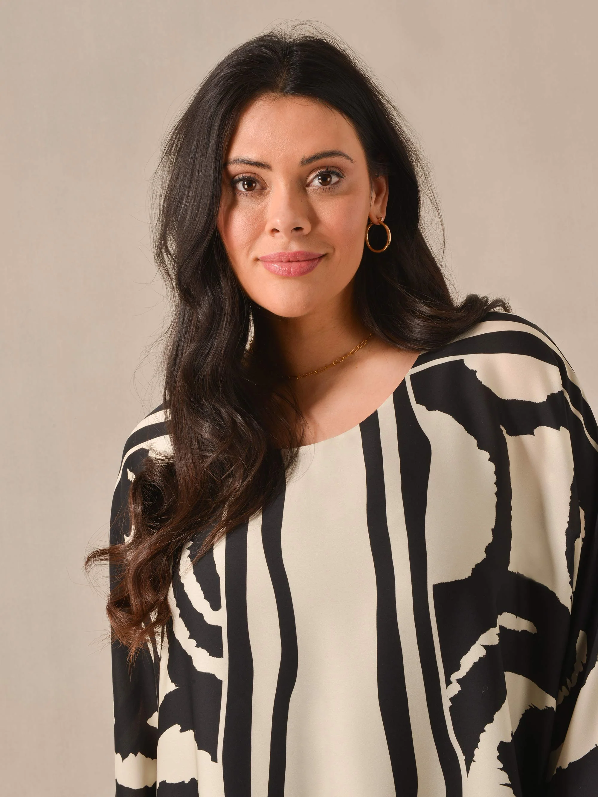 Ivory & Black Placement Print Overlayer Blouse - Image 2
