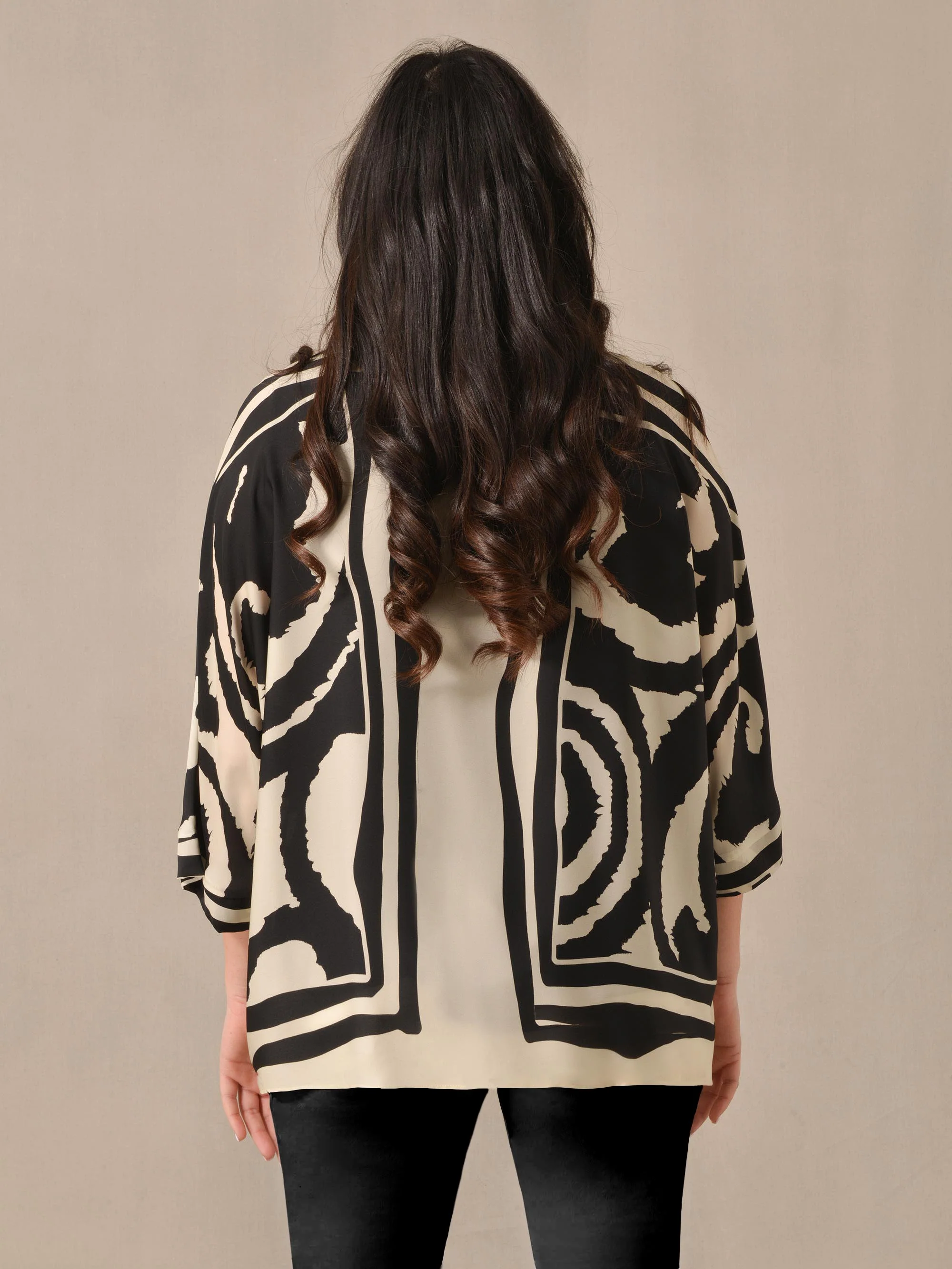 Ivory & Black Placement Print Overlayer Blouse - Image 3