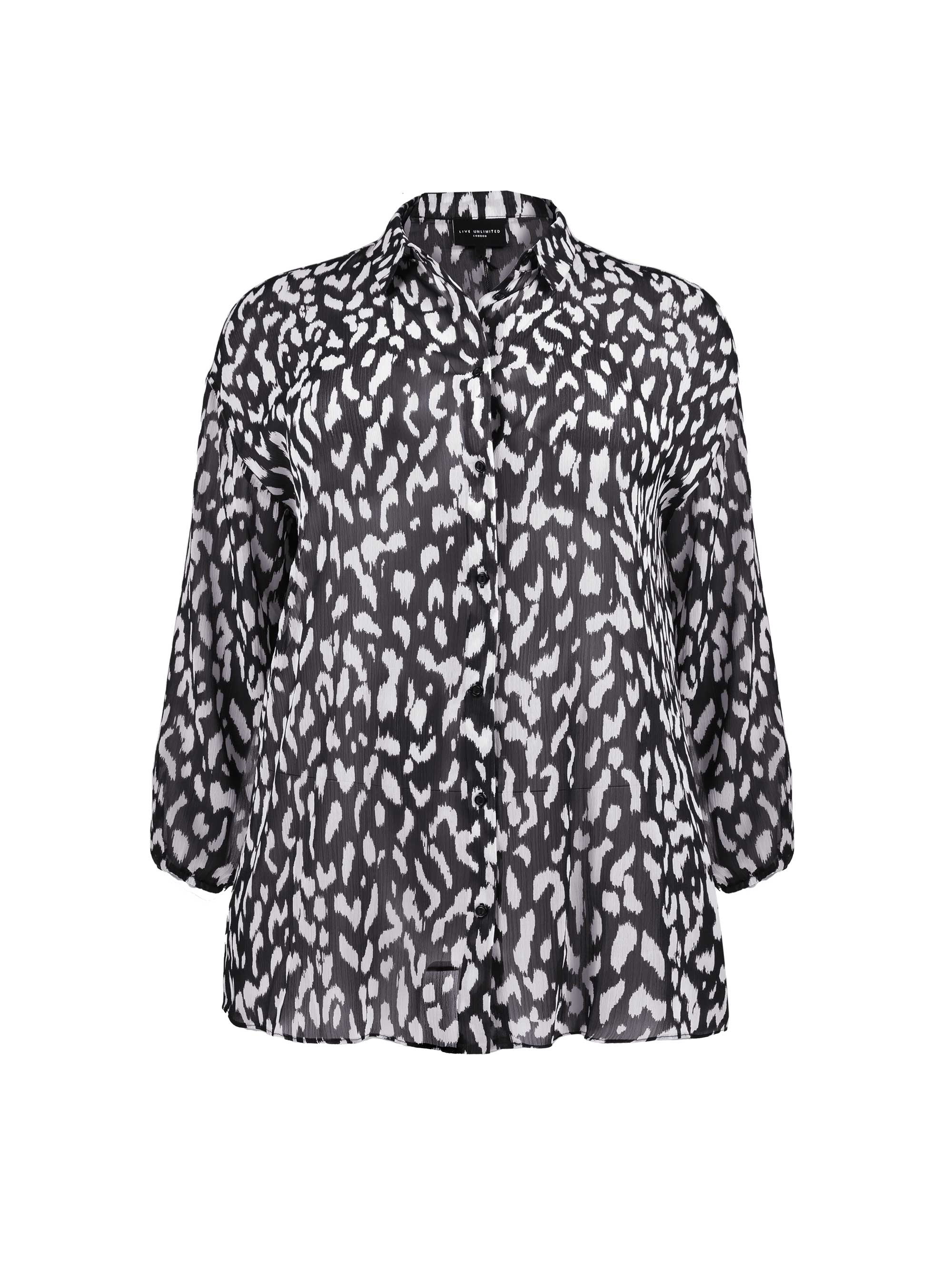 Mono Non-Print Blouson Sleeve Longline Chiffon Shirt - Image 4