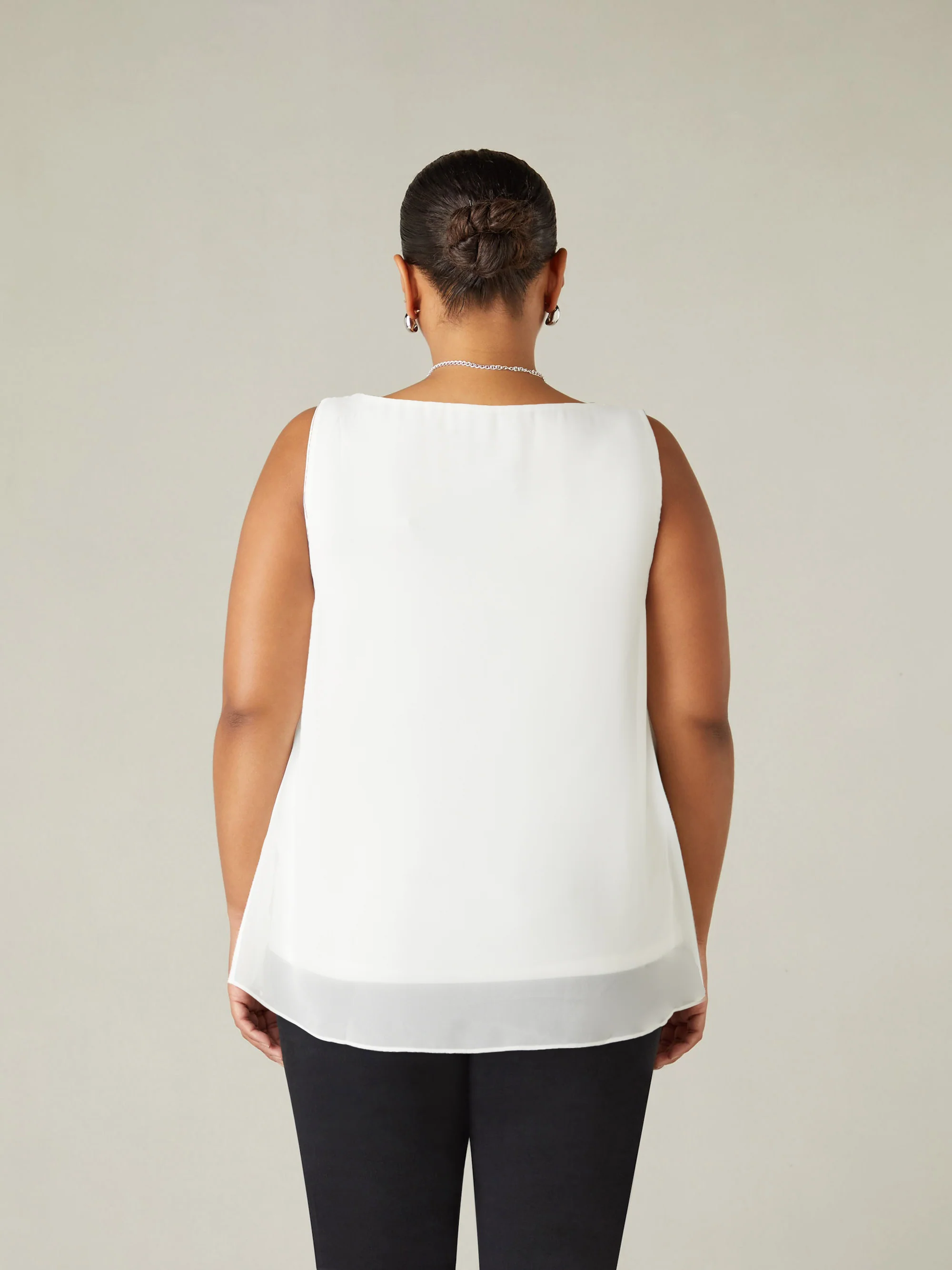 Ivory Chiffon Layered Swing Vest Top - Image 3