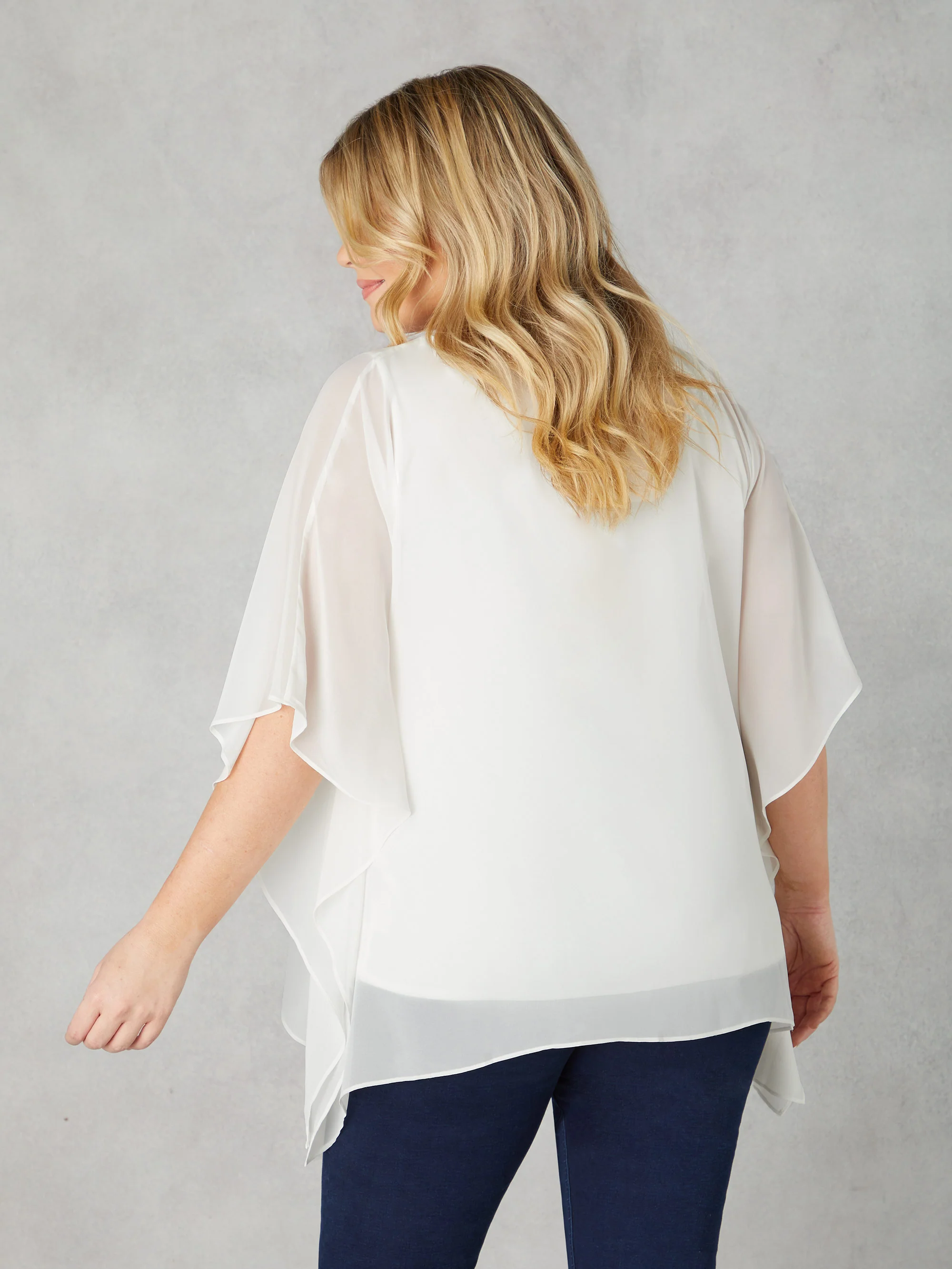Ivory Chiffon Overlay Hanky Hem Top - Image 3